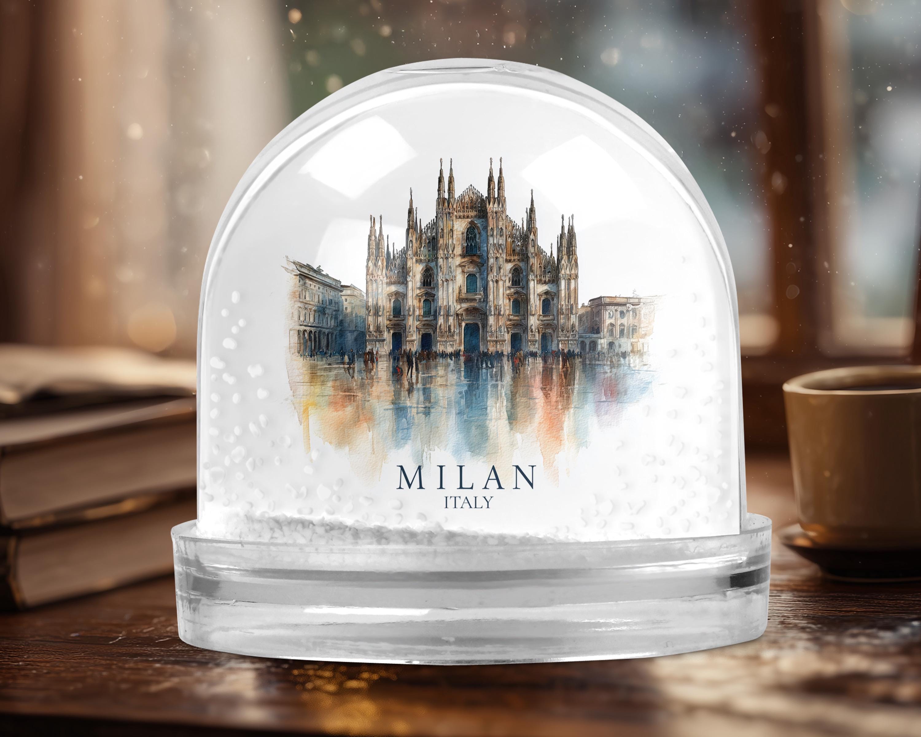 Milan Italy Snow Globe, Personalized Watercolor, Custom Travel Souvenir Keepsake City Dome