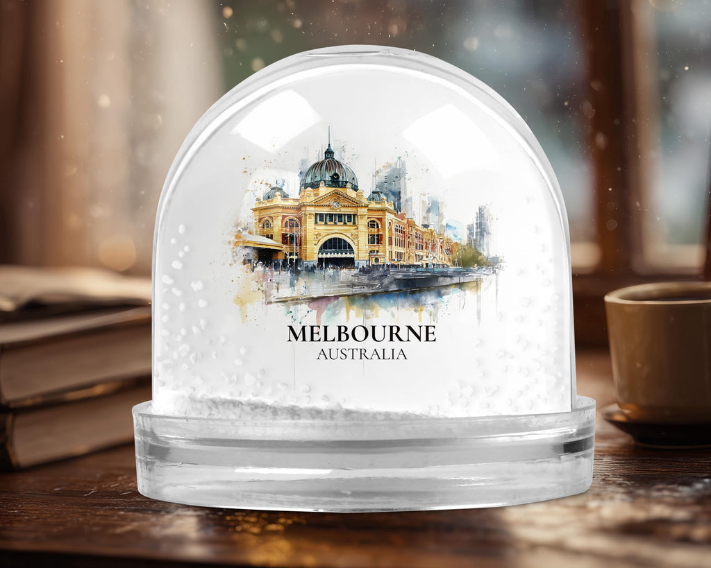 Melbourne Australia Snow Globe, Personalized Watercolor, Custom Travel Souvenir Keepsake City Dome