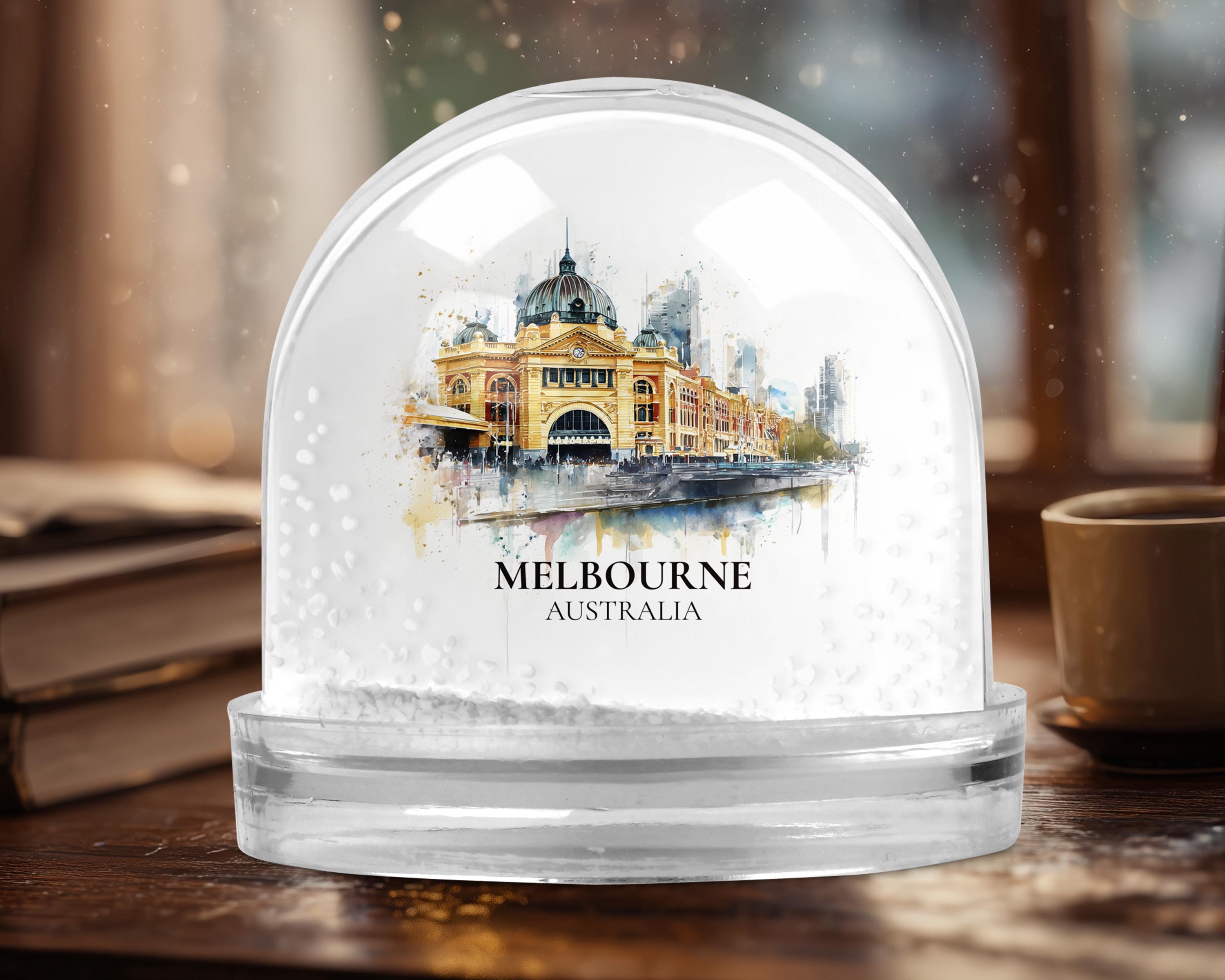 Melbourne Australia Snow Globe, Personalized Watercolor, Custom Travel Souvenir Keepsake City Dome