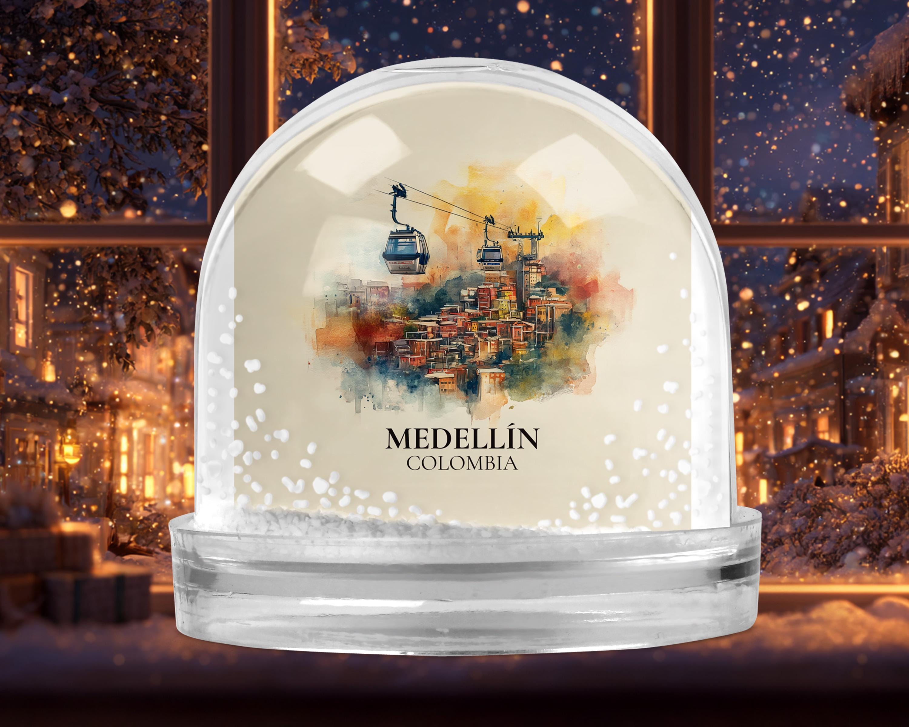 Medellin Colombia Snow Globe, Personalized Watercolor, Custom Travel Souvenir Keepsake City Dome