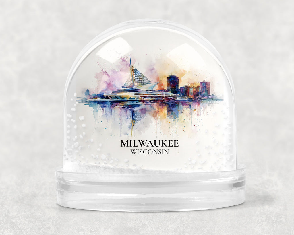 Milwaukee Wisconsin Snow Globe, Personalized Watercolor, Custom Travel Souvenir Keepsake City Dome