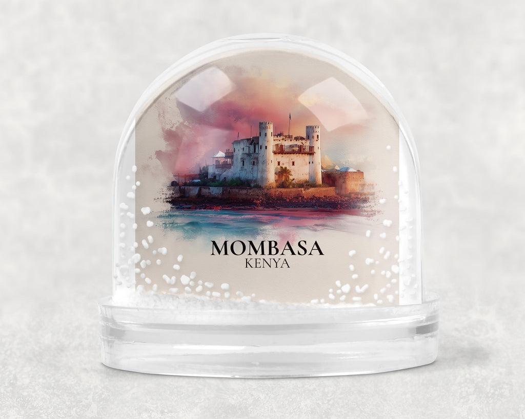 Mombasa Kenya Snow Globe, Personalized Watercolor, Custom Travel Souvenir Keepsake City Dome