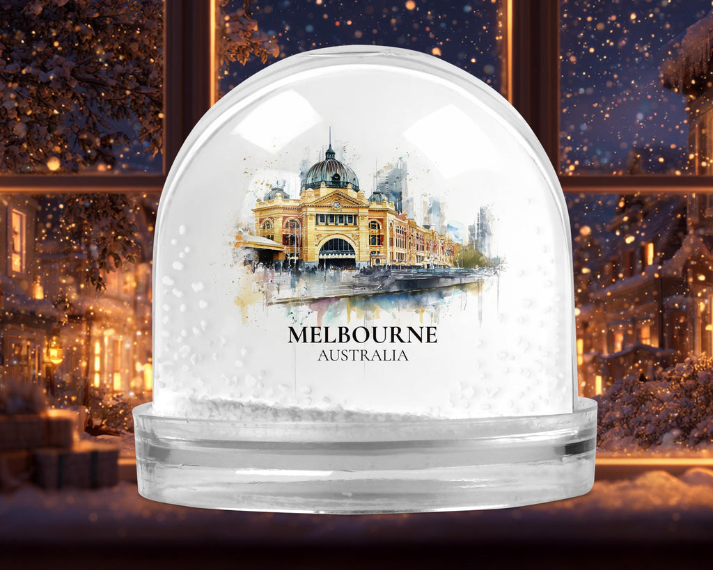 Melbourne Australia Snow Globe, Personalized Watercolor, Custom Travel Souvenir Keepsake City Dome