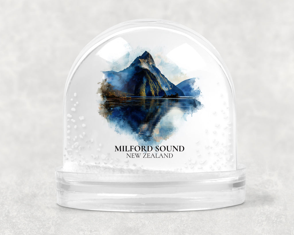 Milford Sound New Zealand Snow Globe, Personalized Watercolor, Custom Travel Souvenir Keepsake City Dome