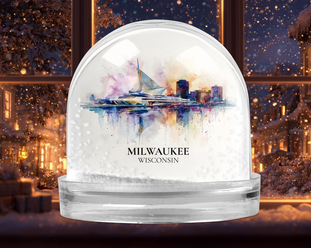 Milwaukee Wisconsin Snow Globe, Personalized Watercolor, Custom Travel Souvenir Keepsake City Dome