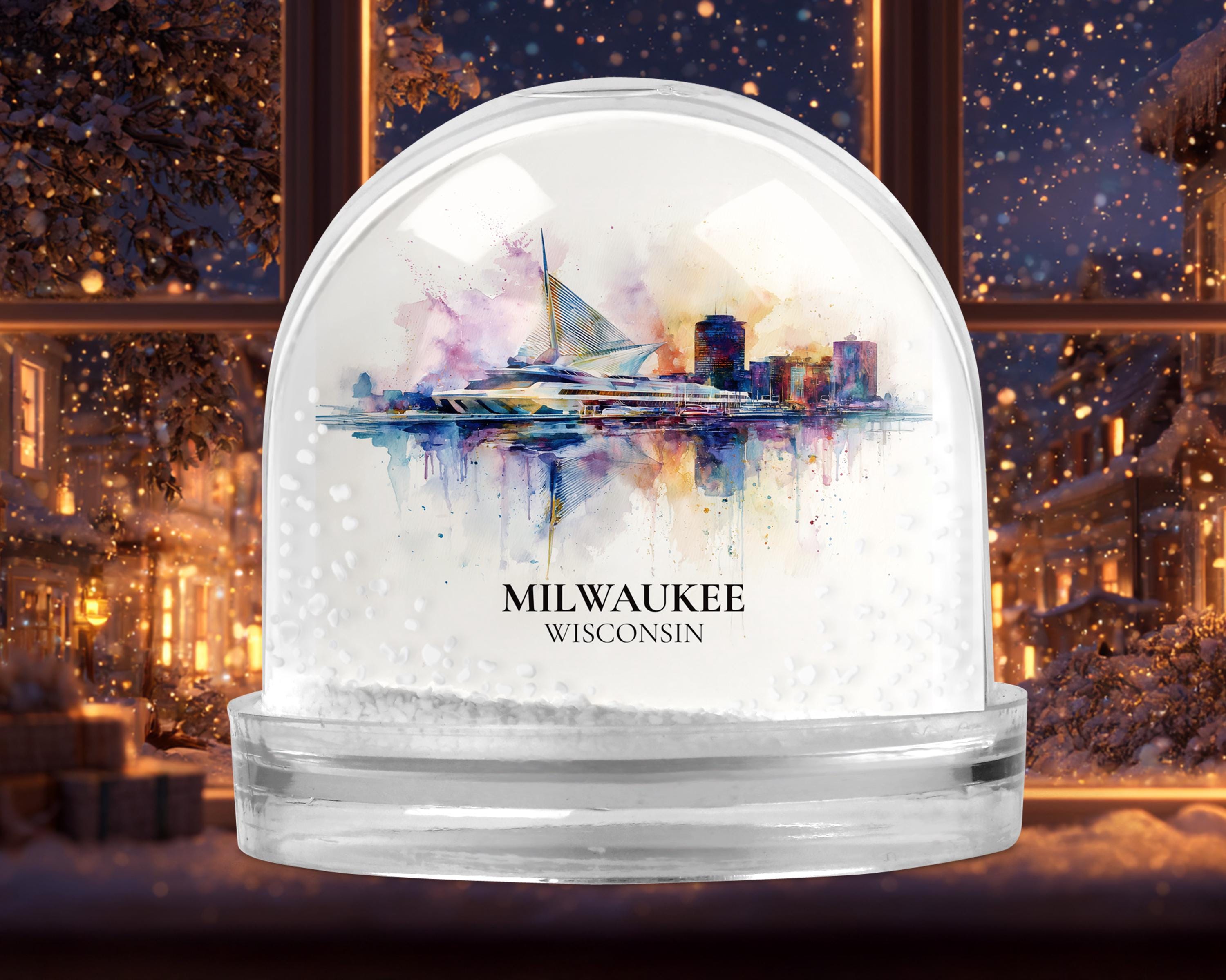 Milwaukee Wisconsin Snow Globe, Personalized Watercolor, Custom Travel Souvenir Keepsake City Dome