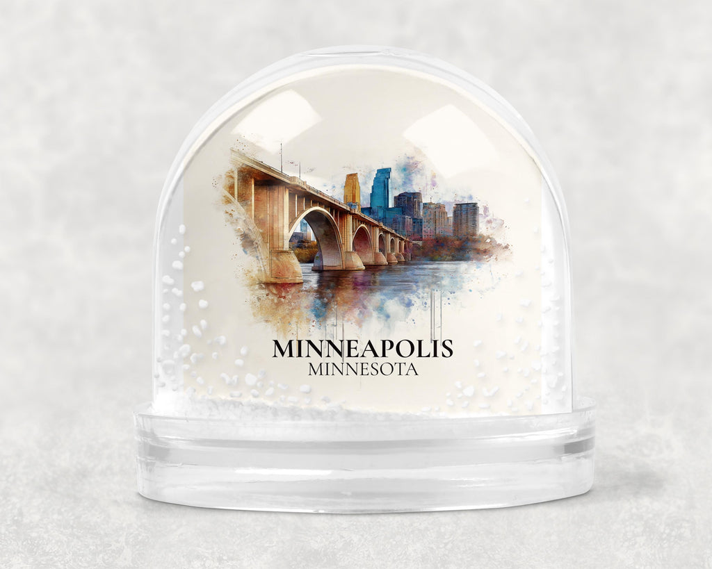 Minneapolis Snow Globe Minnesota, Personalized Watercolor, Custom Travel Souvenir Keepsake City Dome