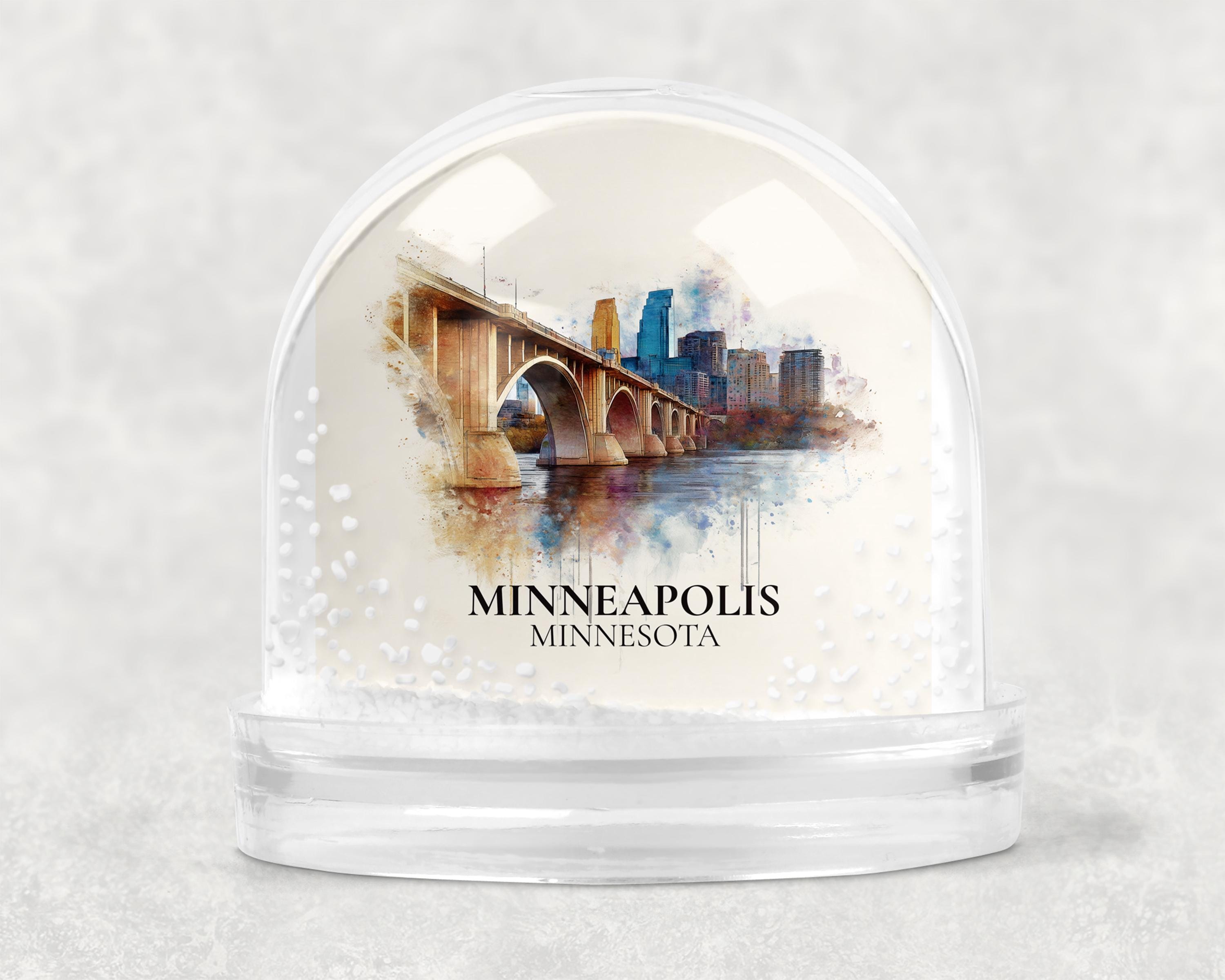 Minneapolis Snow Globe Minnesota, Personalized Watercolor, Custom Travel Souvenir Keepsake City Dome