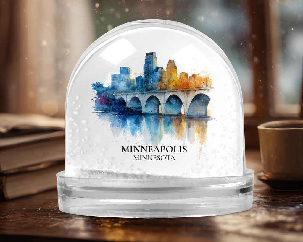 Minneapolis Minnesota Snow Globe, Personalized Watercolor, Custom Travel Souvenir Keepsake City Dome
