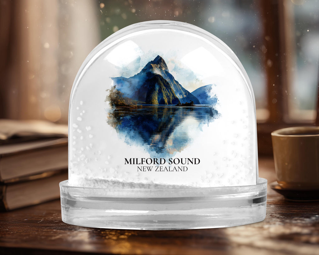 Milford Sound New Zealand Snow Globe, Personalized Watercolor, Custom Travel Souvenir Keepsake City Dome