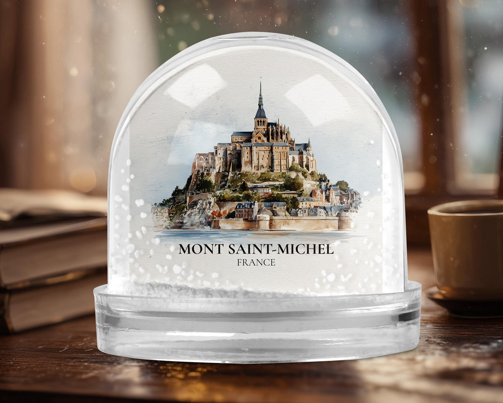 Mont Saint-Michel France Snow Globe, Personalized Watercolor, Custom Travel Souvenir Keepsake City Dome