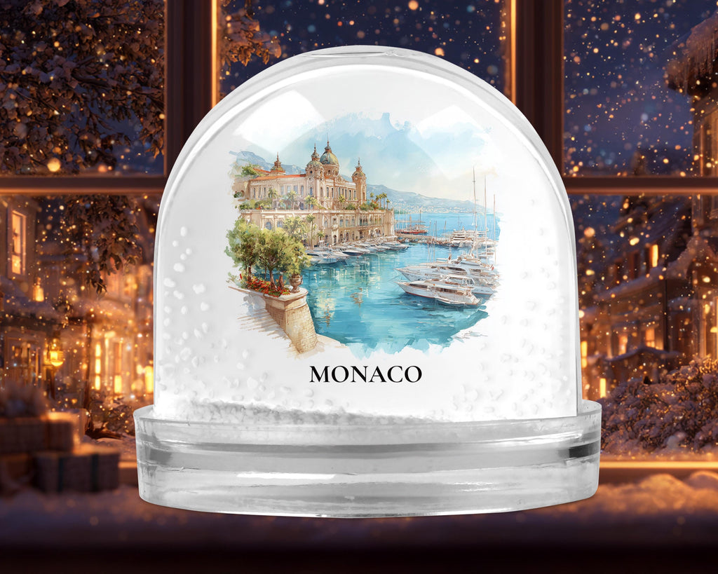 Monaco Monaco Snow Globe, Personalized Watercolor, Custom Travel Souvenir Keepsake City Dome