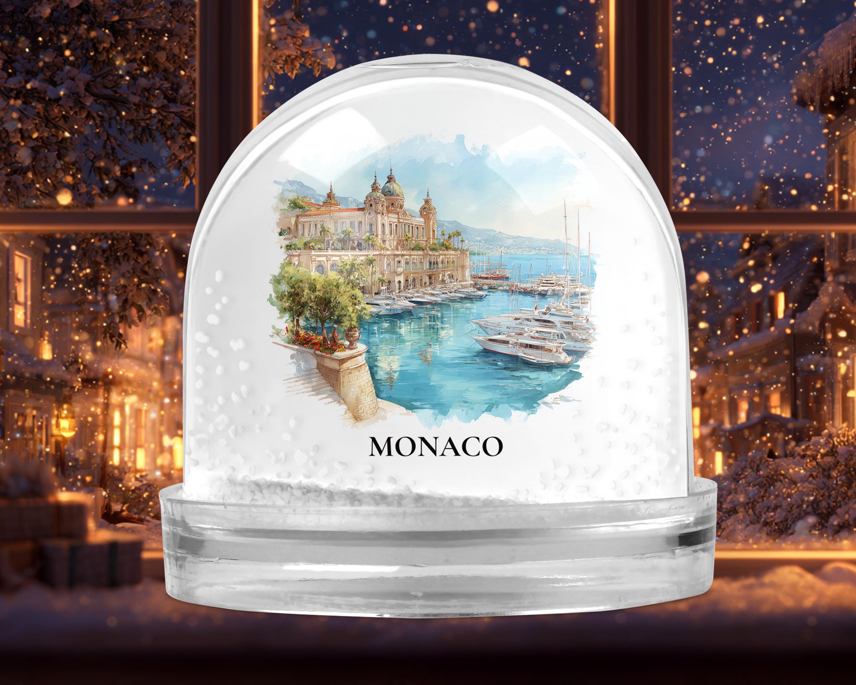 Monaco Monaco Snow Globe, Personalized Watercolor, Custom Travel Souvenir Keepsake City Dome