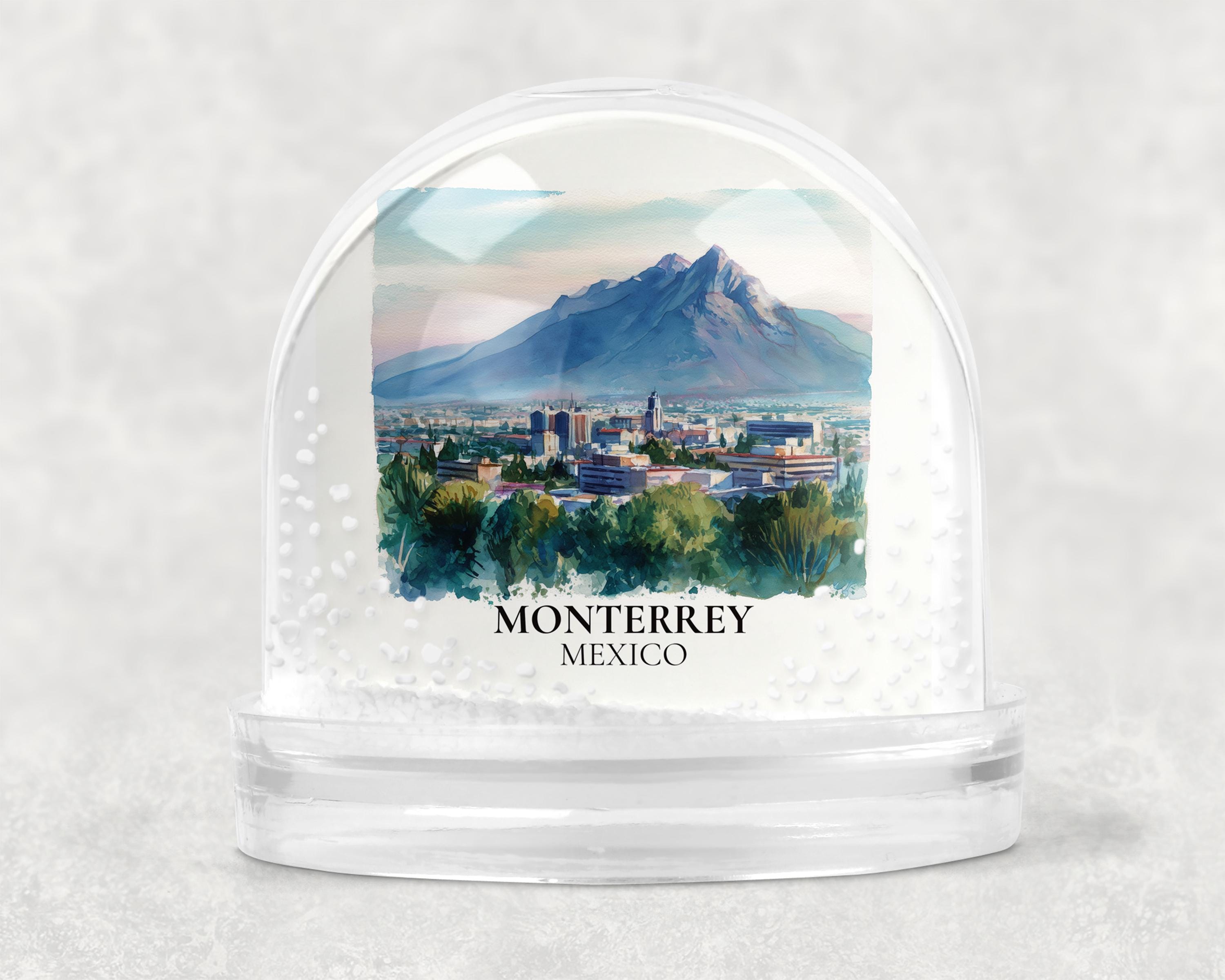 Monterrey Mexico Snow Globe, Personalized Watercolor, Custom Travel Souvenir Keepsake City Dome