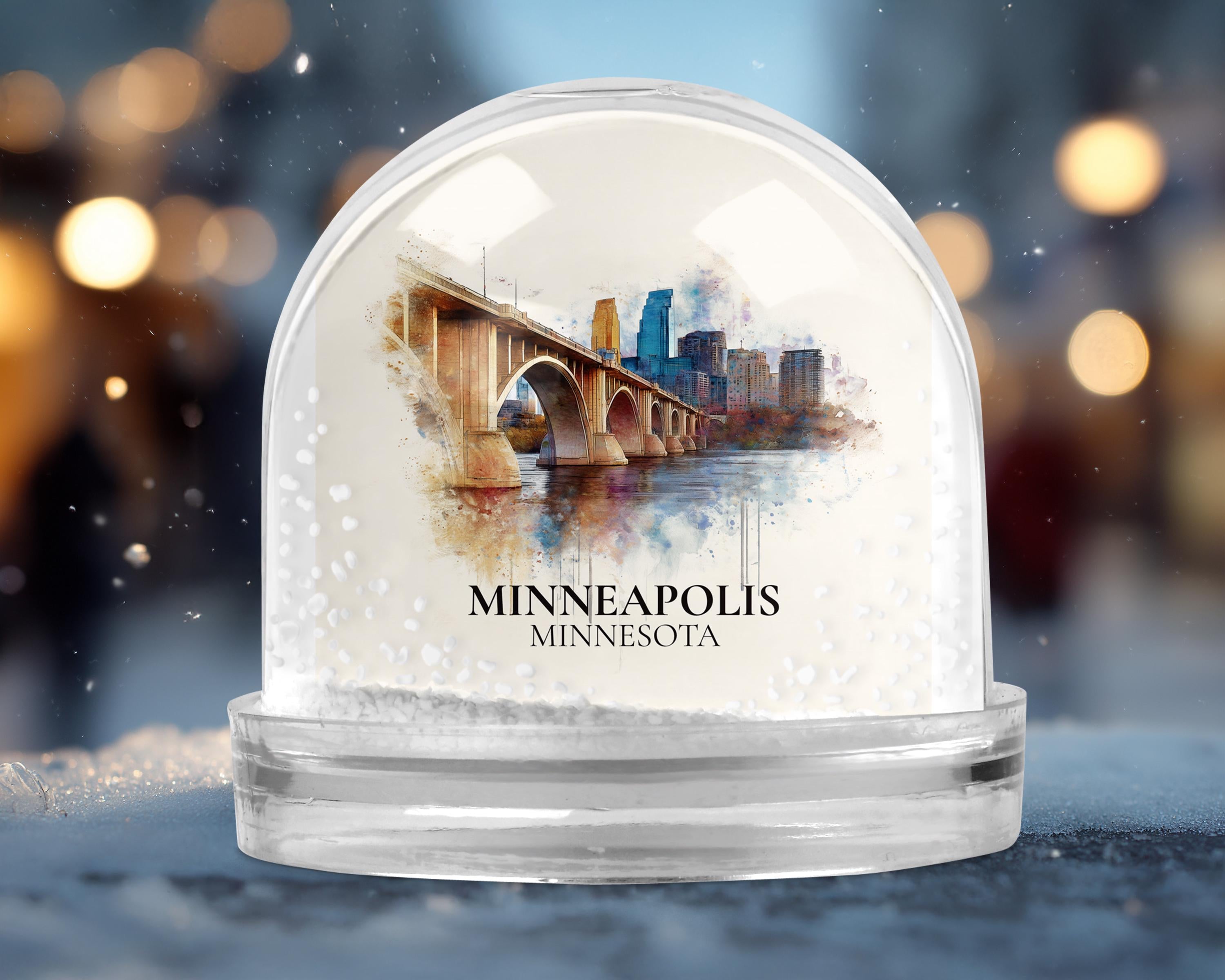 Minneapolis Snow Globe Minnesota, Personalized Watercolor, Custom Travel Souvenir Keepsake City Dome