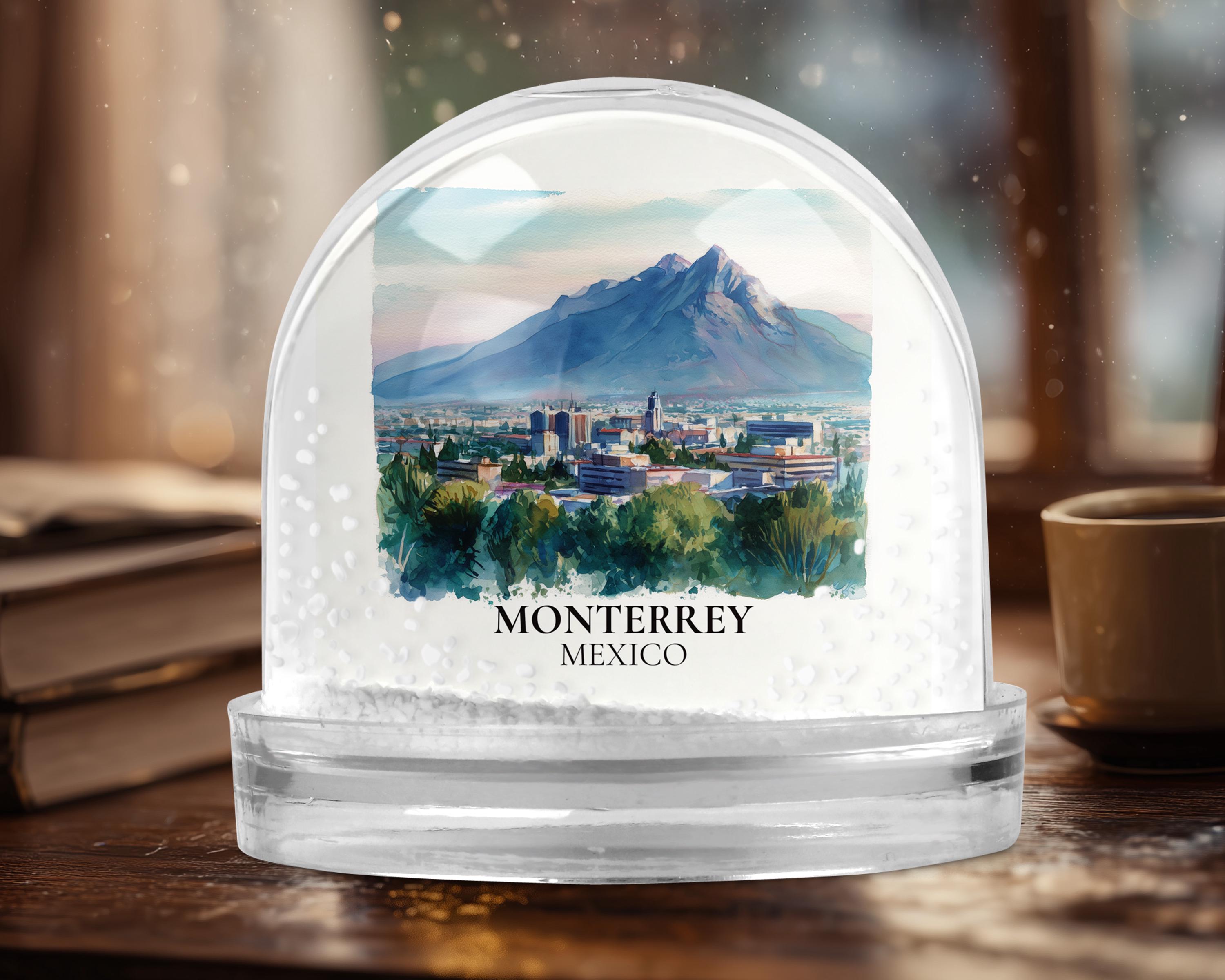 Monterrey Mexico Snow Globe, Personalized Watercolor, Custom Travel Souvenir Keepsake City Dome