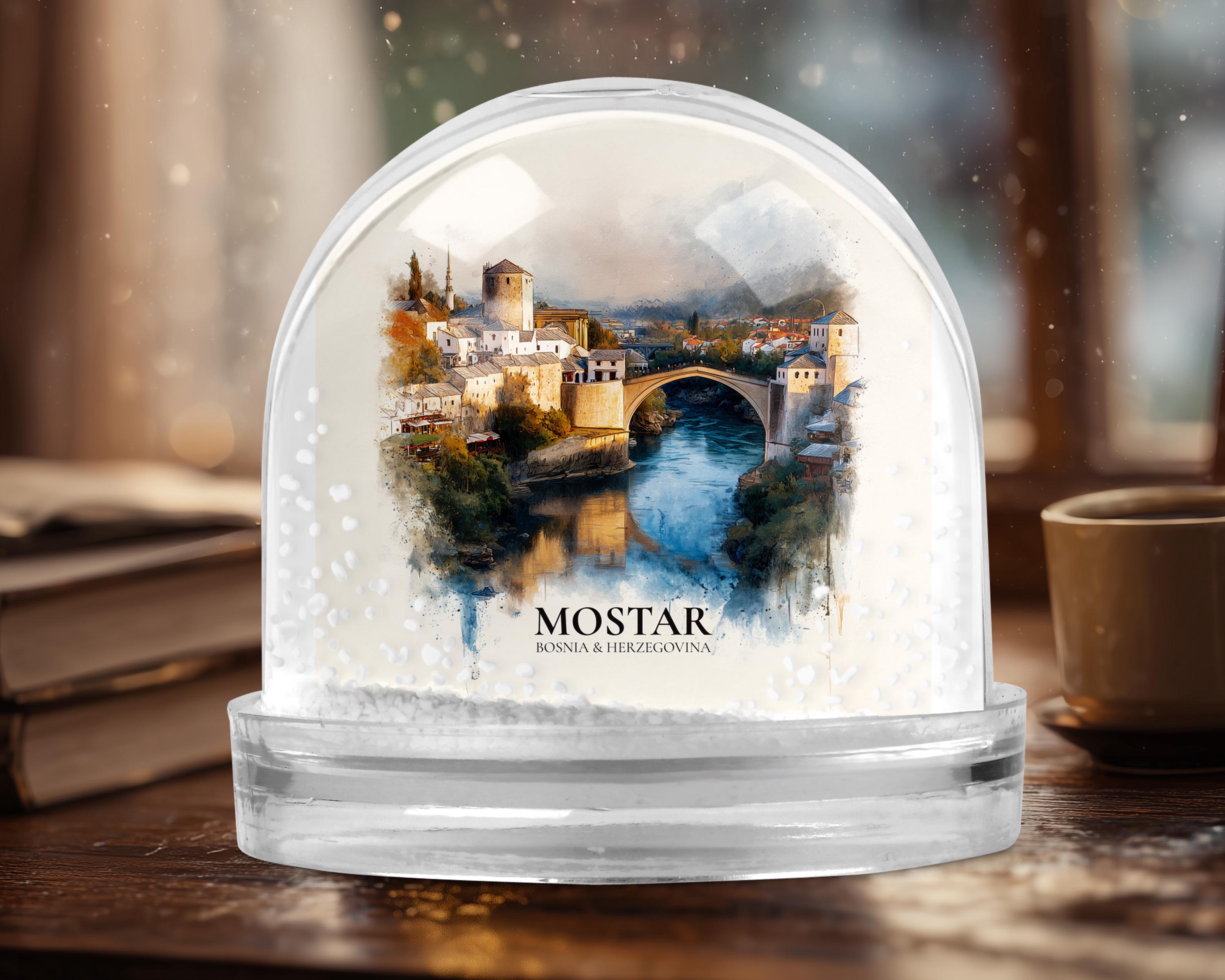 Mostar Bosnia and Herzegovina Snow Globe, Personalized Watercolor, Custom Travel Souvenir Keepsake City Dome