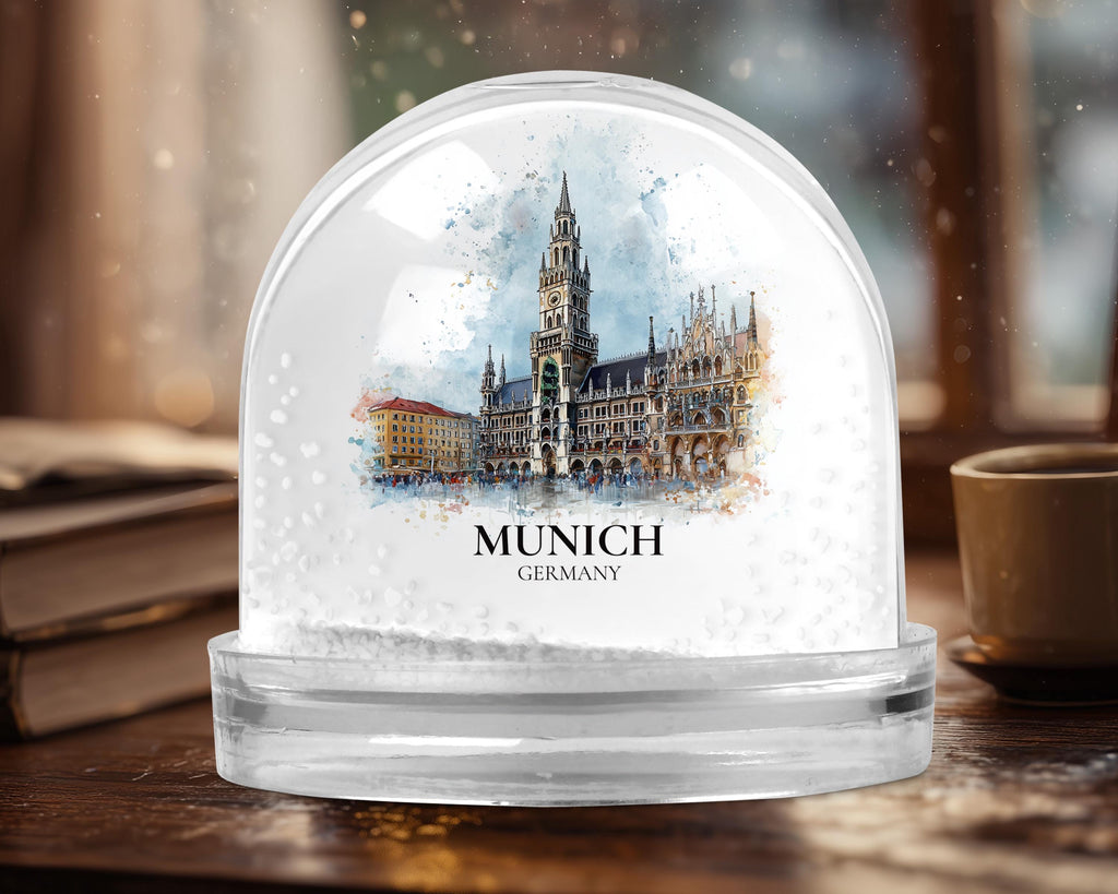Munich Germany Snow Globe, Personalized Watercolor, Custom Travel Souvenir Keepsake City Dome