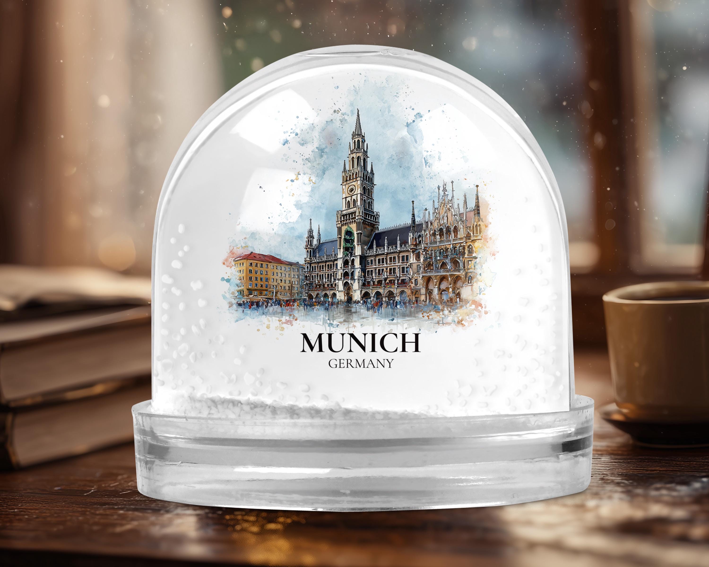 Munich Germany Snow Globe, Personalized Watercolor, Custom Travel Souvenir Keepsake City Dome