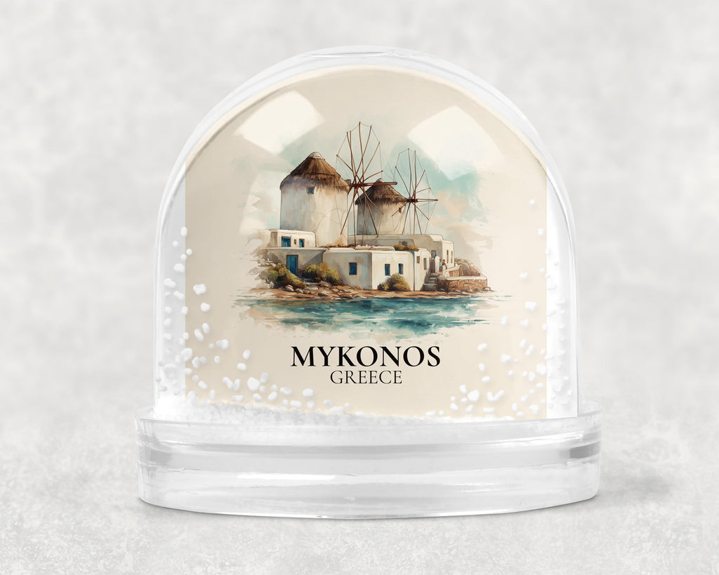 Mykonos Snow Globe Greece, Personalized Watercolor, Custom Travel Souvenir Keepsake City Dome