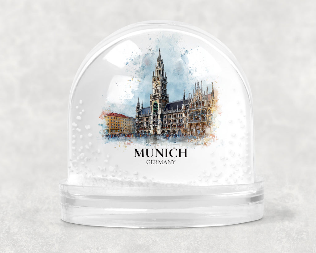 Munich Germany Snow Globe, Personalized Watercolor, Custom Travel Souvenir Keepsake City Dome
