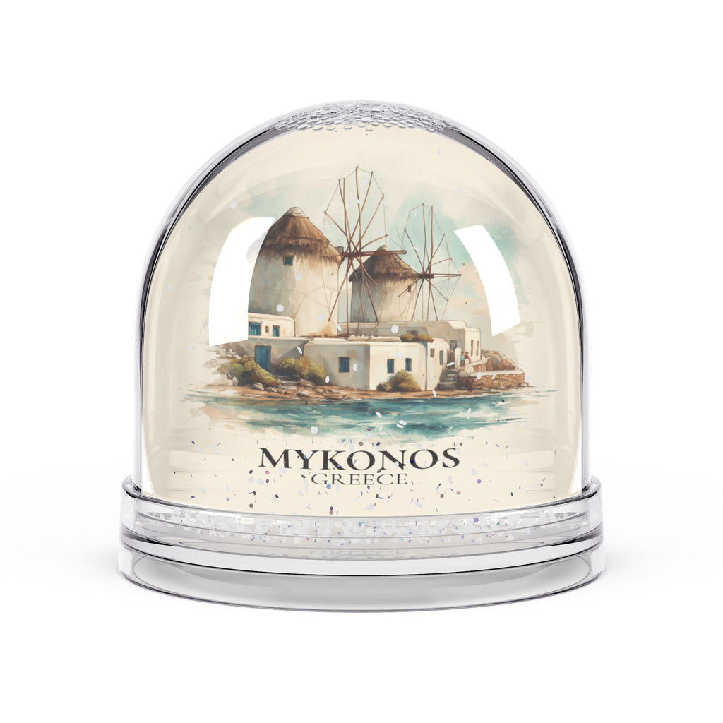 Mykonos Snow Globe Greece, Personalized Watercolor, Custom Travel Souvenir Keepsake City Dome