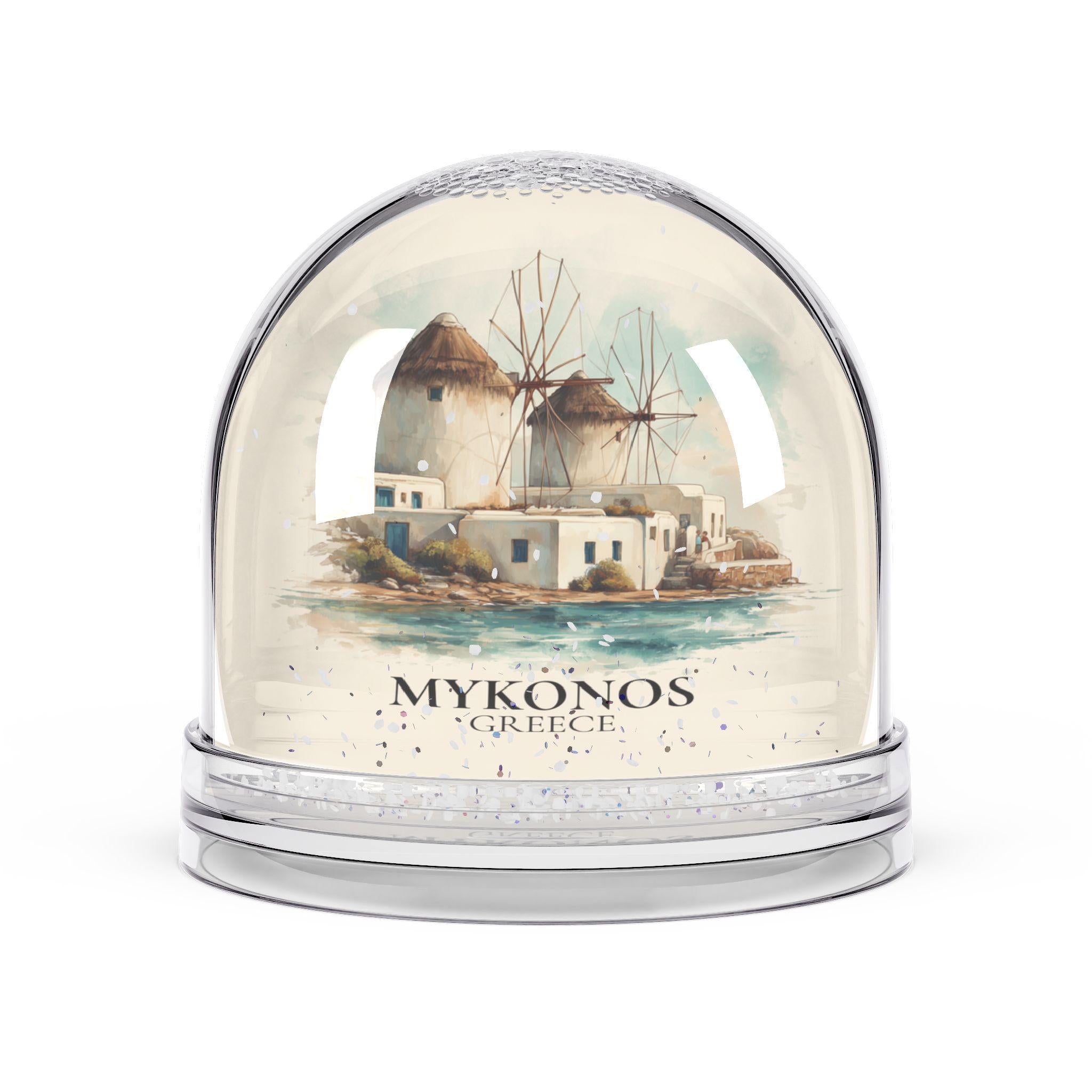 Mykonos Snow Globe Greece, Personalized Watercolor, Custom Travel Souvenir Keepsake City Dome