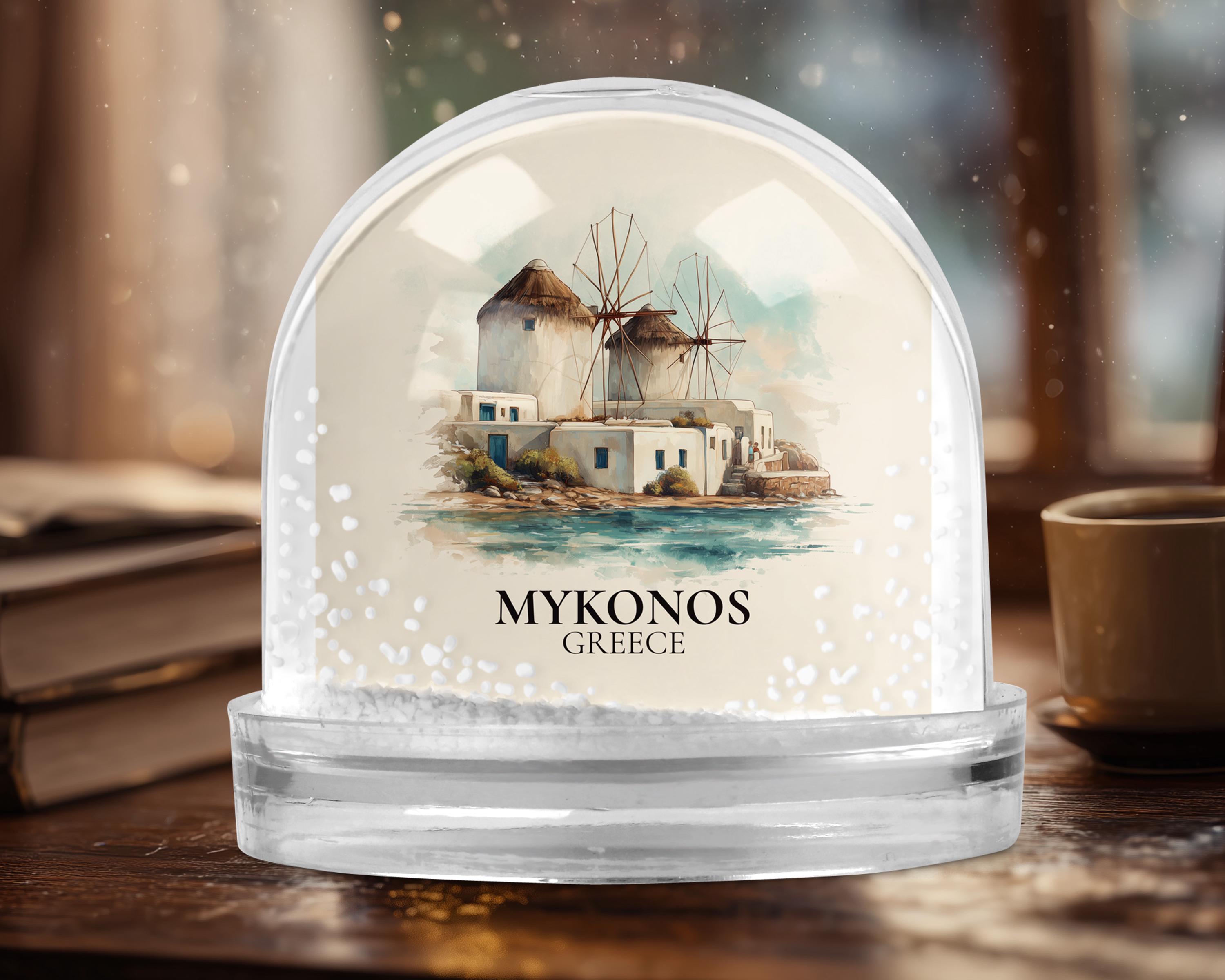 Mykonos Snow Globe Greece, Personalized Watercolor, Custom Travel Souvenir Keepsake City Dome