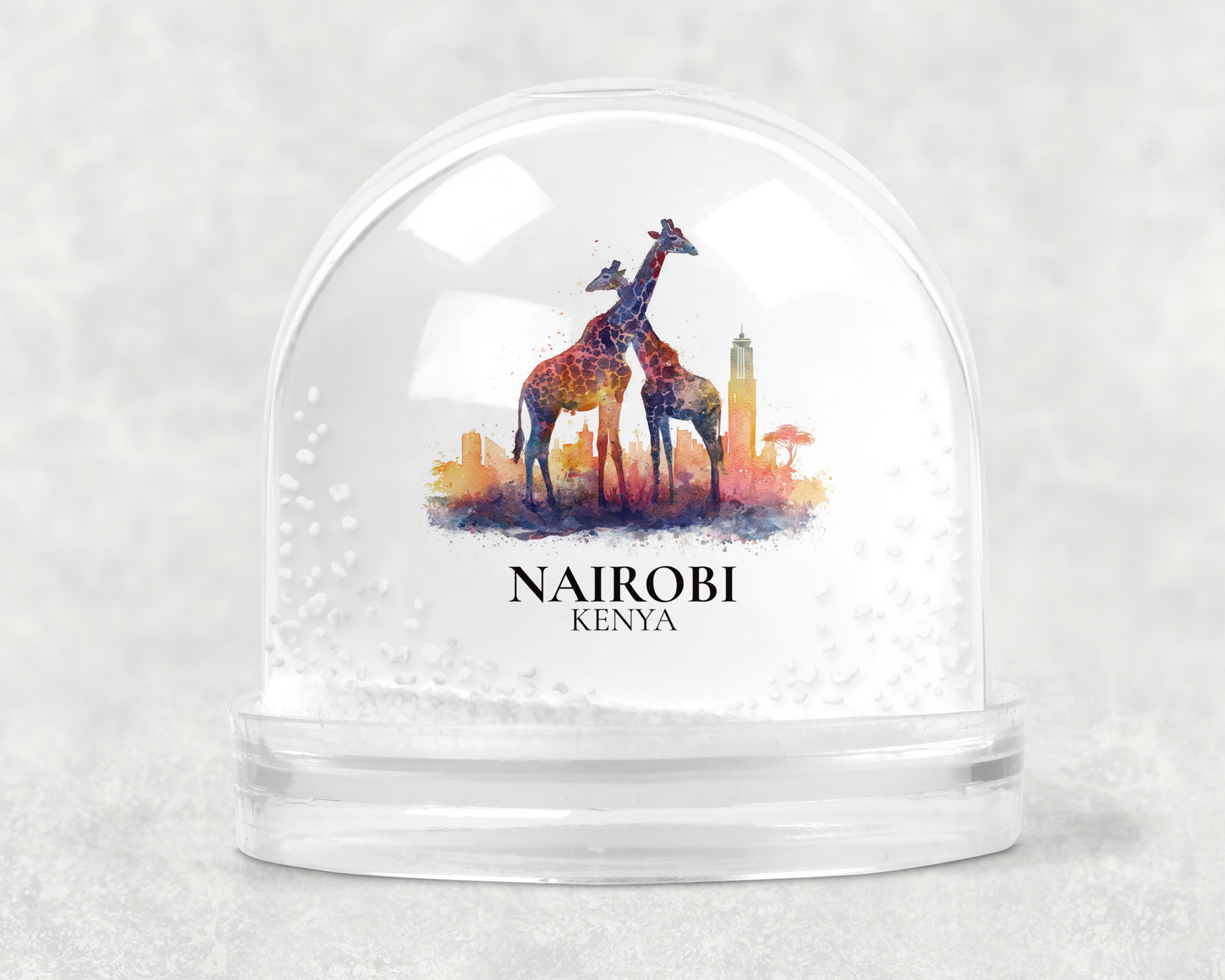 Nairobi Kenya Snow Globe, Personalized Watercolor, Custom Travel Souvenir Keepsake City Dome