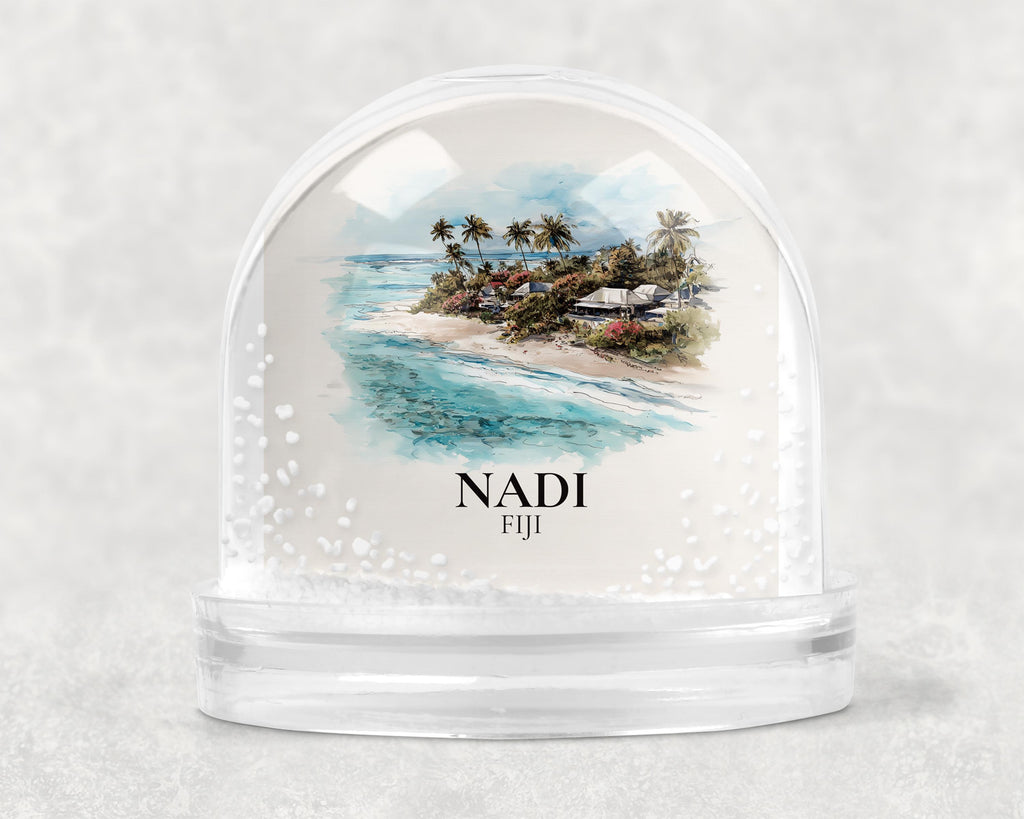 Nadi Fiji Snow Globe, Personalized Watercolor, Custom Travel Souvenir Keepsake City Dome