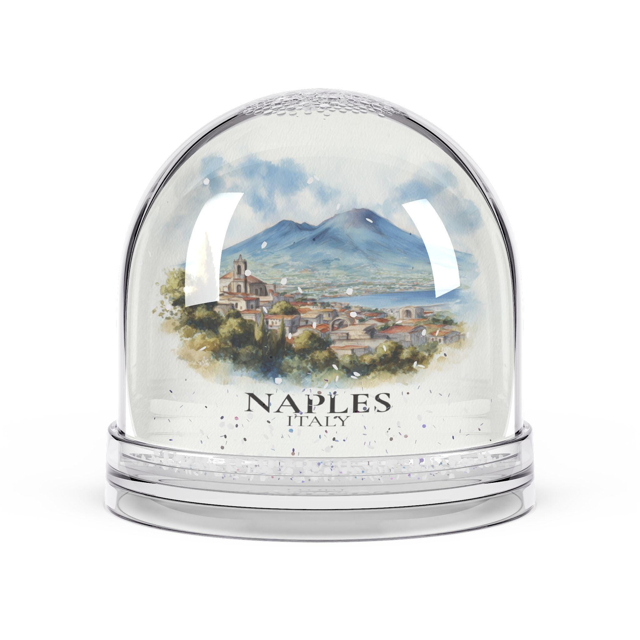 Naples Italy Snow Globe, Personalized Watercolor, Custom Travel Souvenir Keepsake City Dome