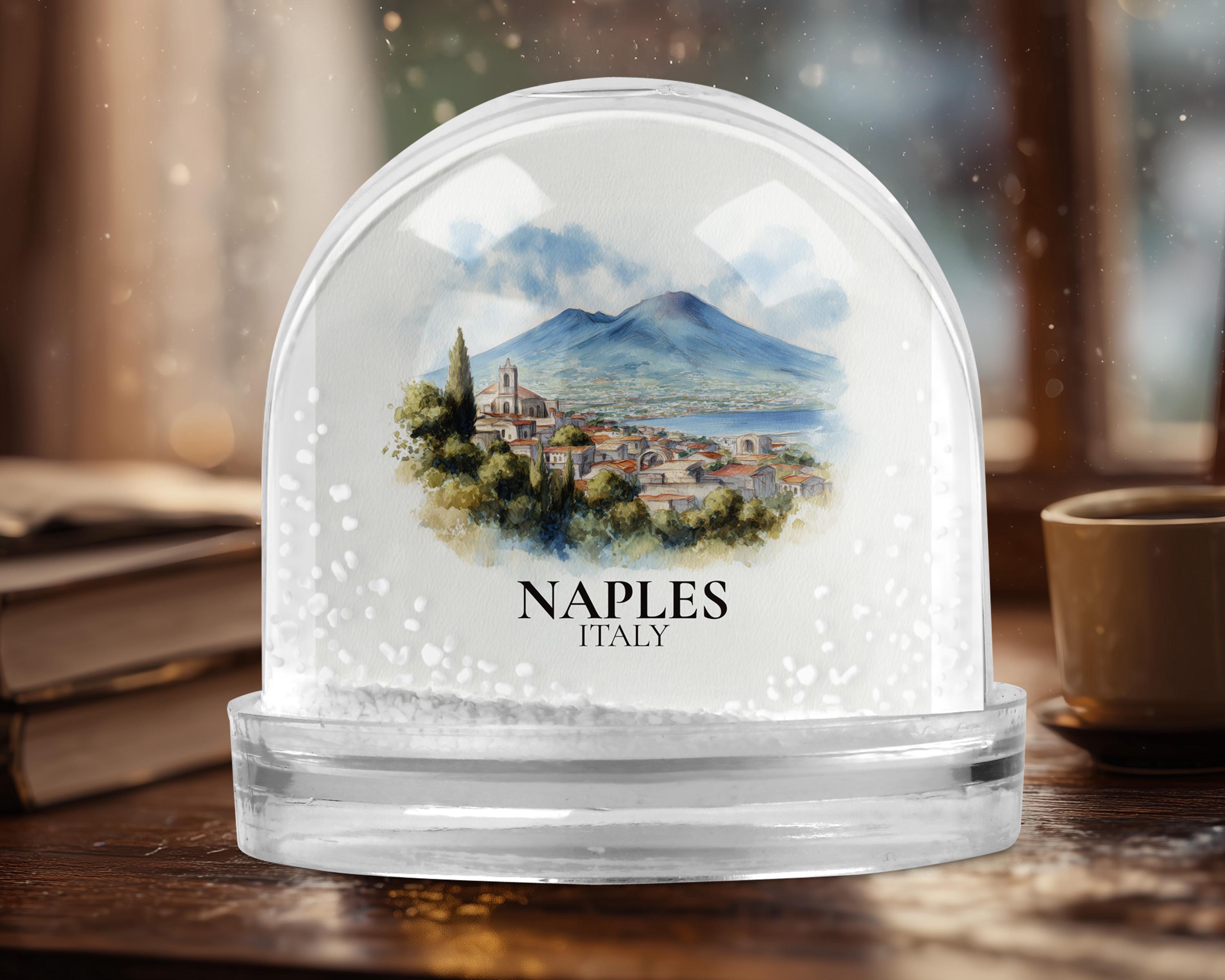 Naples Italy Snow Globe, Personalized Watercolor, Custom Travel Souvenir Keepsake City Dome
