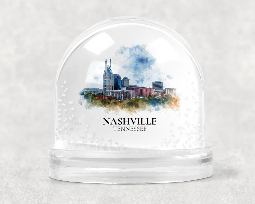 Nashville Tennessee Snow Globe, Personalized Watercolor, Custom Travel Souvenir Keepsake City Dome
