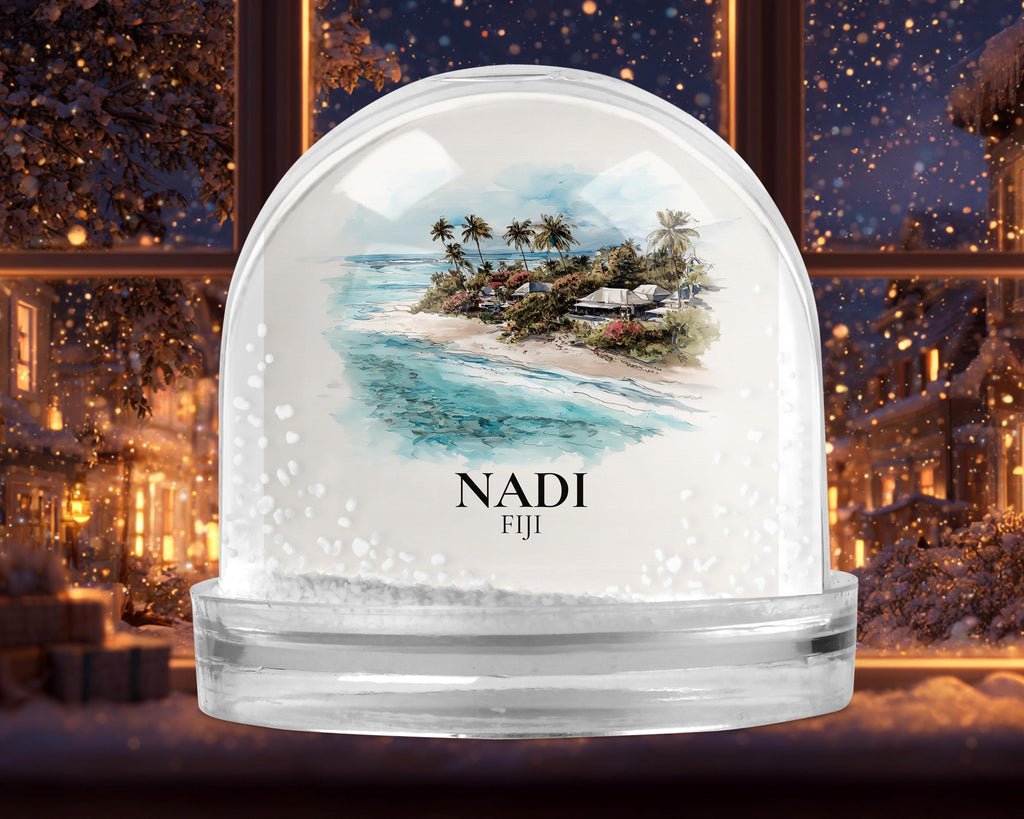 Nadi Fiji Snow Globe, Personalized Watercolor, Custom Travel Souvenir Keepsake City Dome