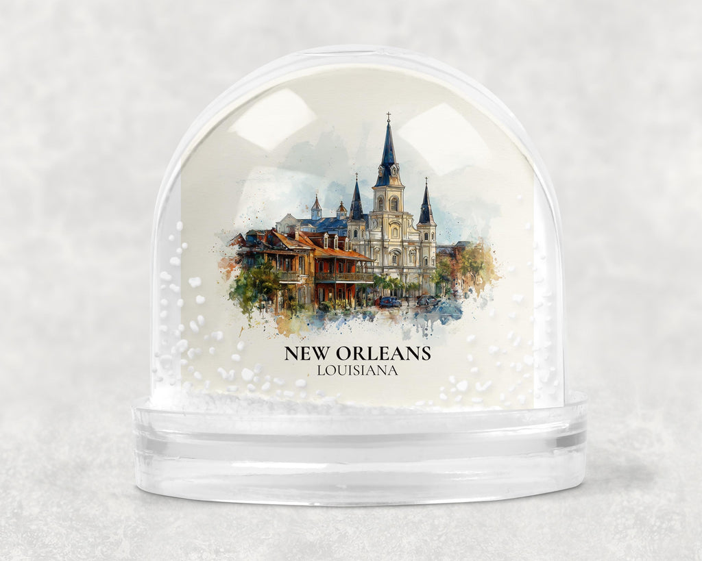 New Orleans Louisiana Snow Globe, Personalized Watercolor, Custom Travel Souvenir Keepsake City Dome