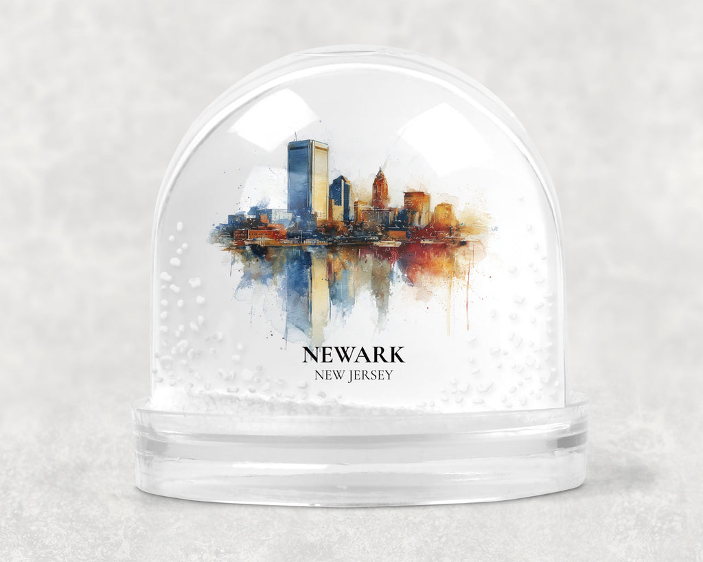 Newark New Jersey Snow Globe, Personalized Watercolor, Custom Travel Souvenir Keepsake City Dome