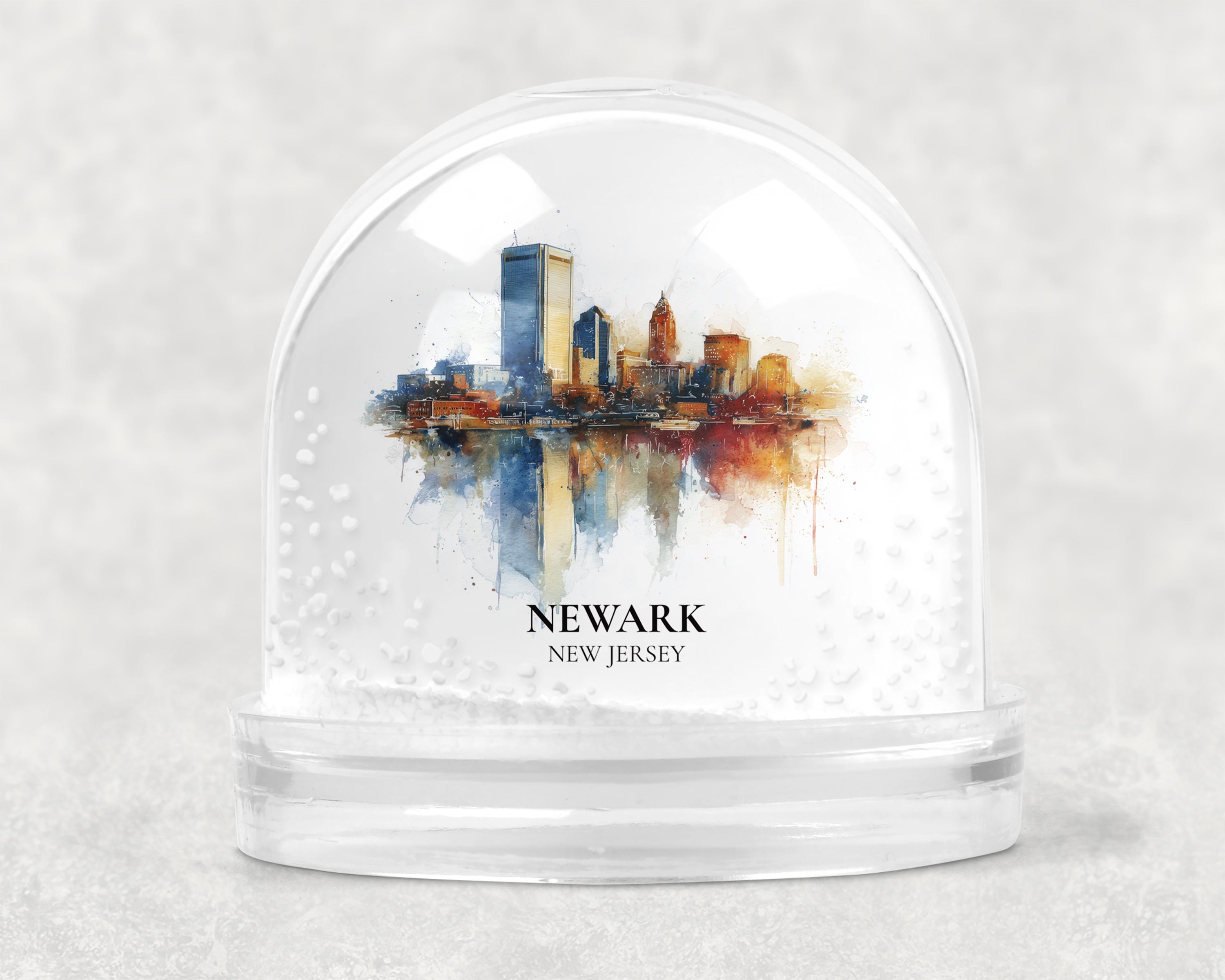 Newark New Jersey Snow Globe, Personalized Watercolor, Custom Travel Souvenir Keepsake City Dome