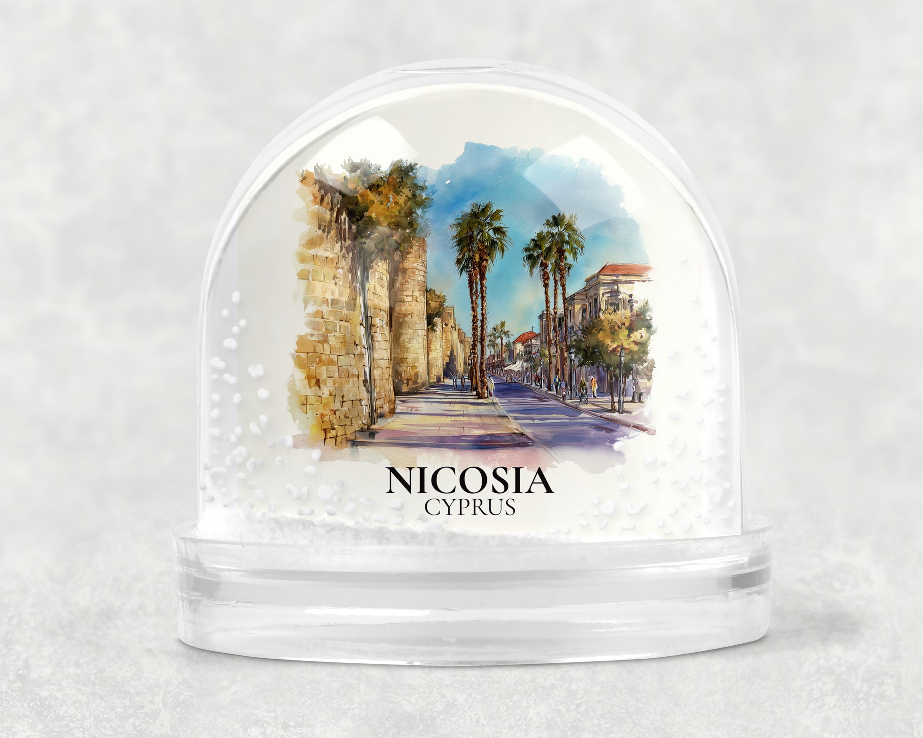 Nicosia Cyprus Snow Globe, Personalized Watercolor, Custom Travel Souvenir Keepsake City Dome
