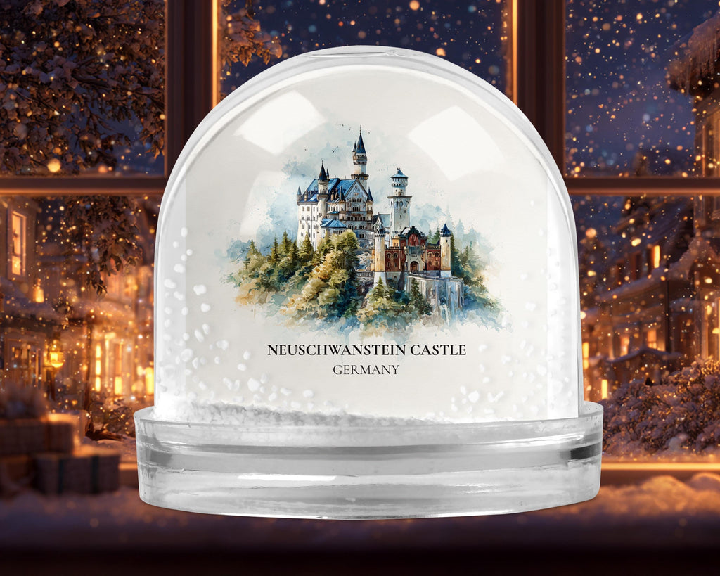 Neuschwanstein Castle Germany Snow Globe, Personalized Watercolor, Custom Travel Souvenir Keepsake City Dome