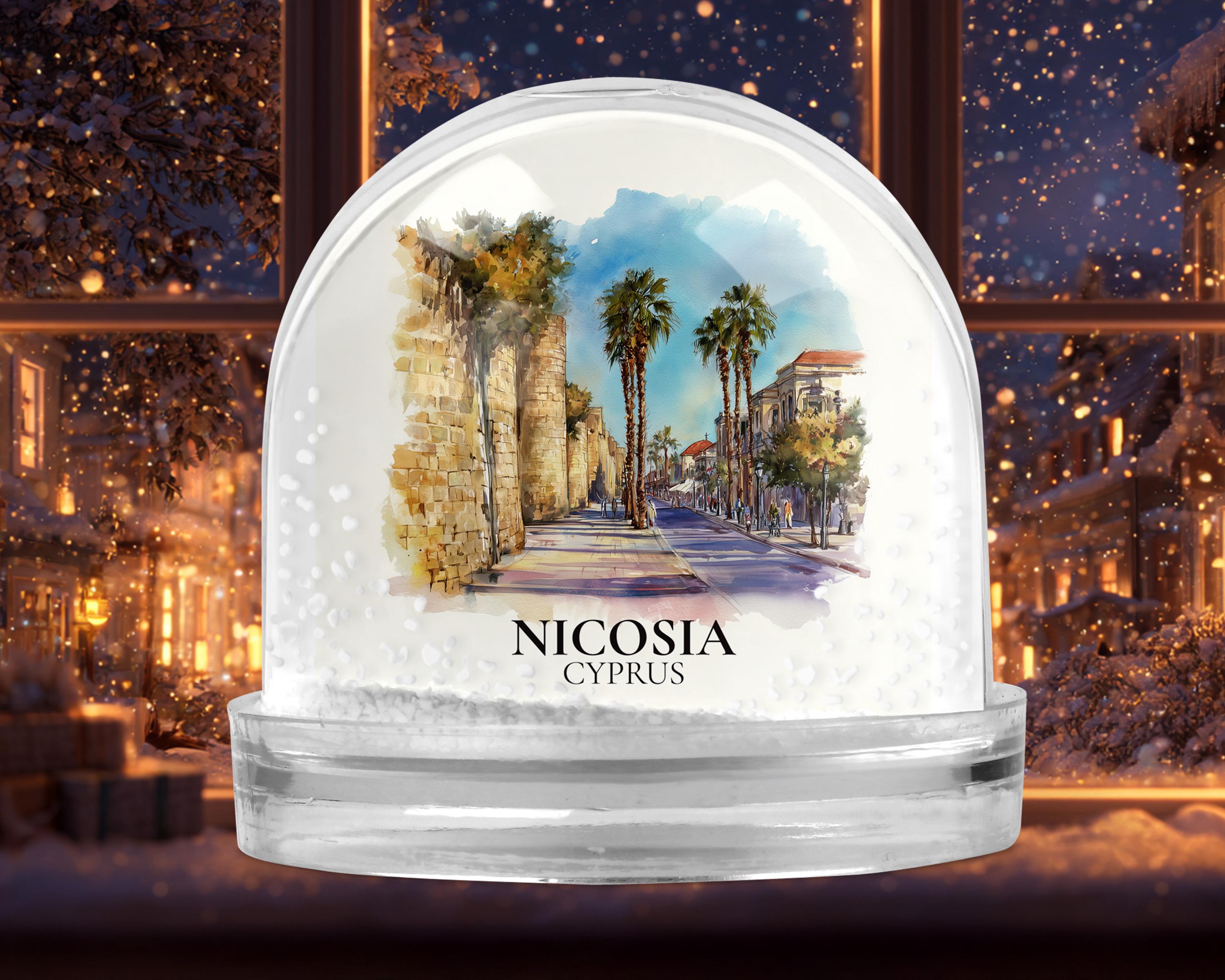 Nicosia Cyprus Snow Globe, Personalized Watercolor, Custom Travel Souvenir Keepsake City Dome