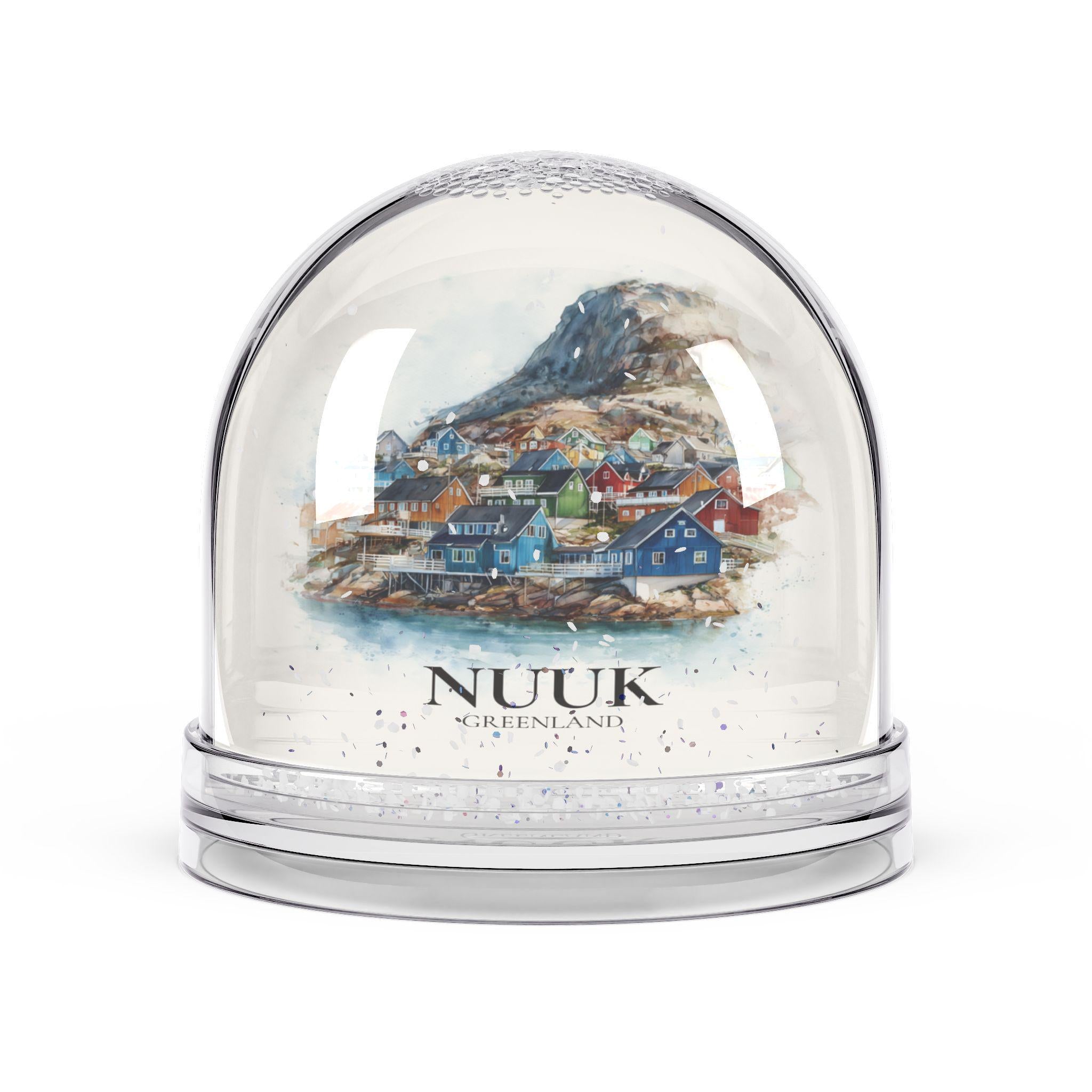 Nuuk Greenland Snow Globe, Personalized Watercolor, Custom Travel Souvenir Keepsake City Dome
