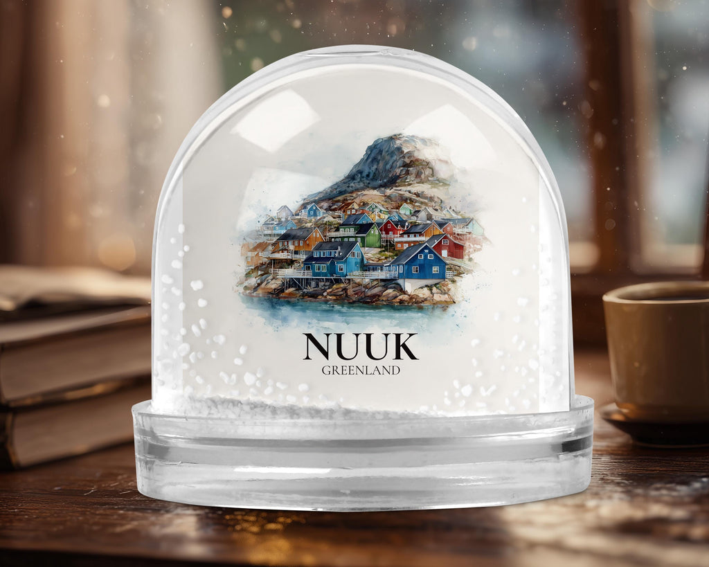 Nuuk Greenland Snow Globe, Personalized Watercolor, Custom Travel Souvenir Keepsake City Dome