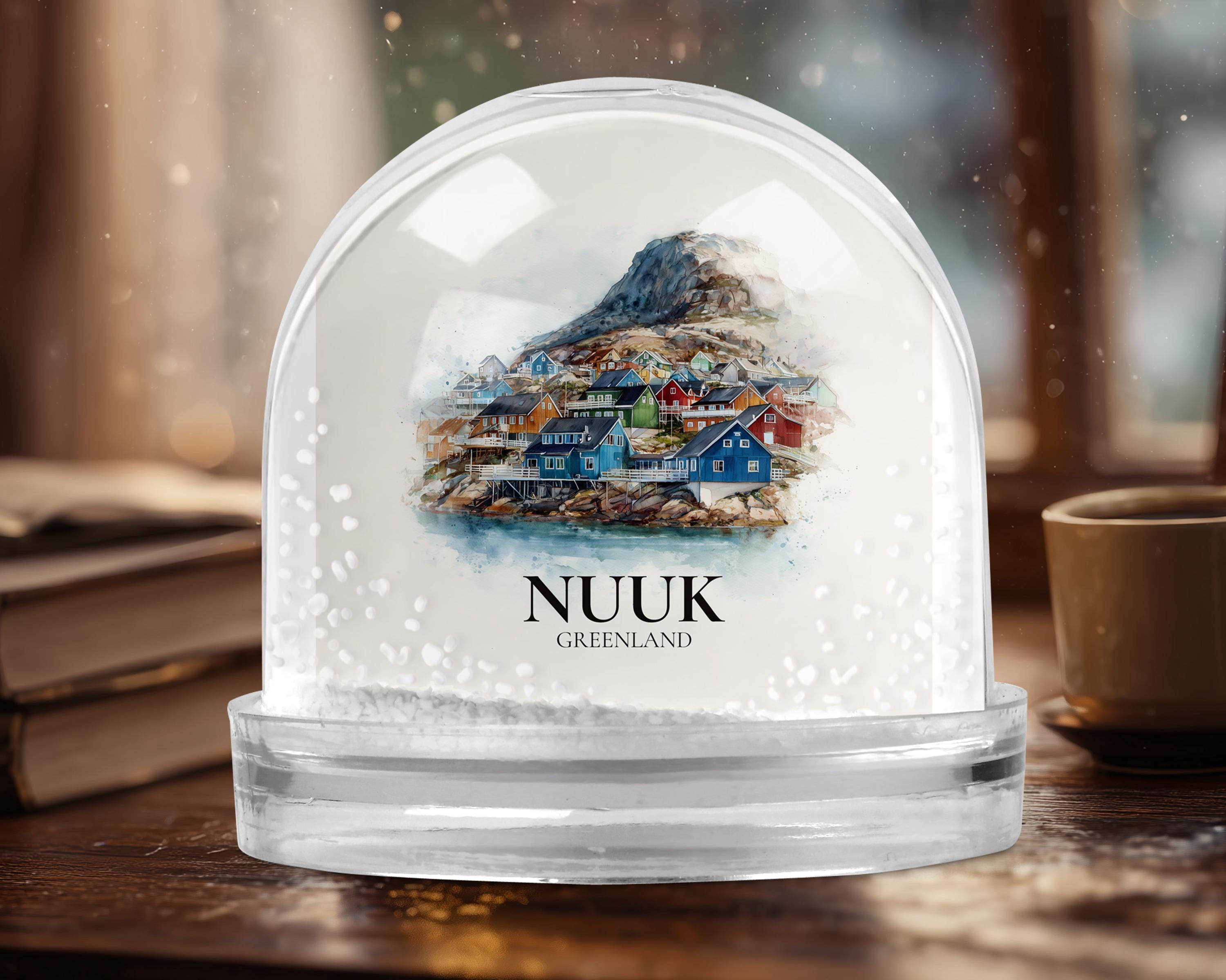 Nuuk Greenland Snow Globe, Personalized Watercolor, Custom Travel Souvenir Keepsake City Dome