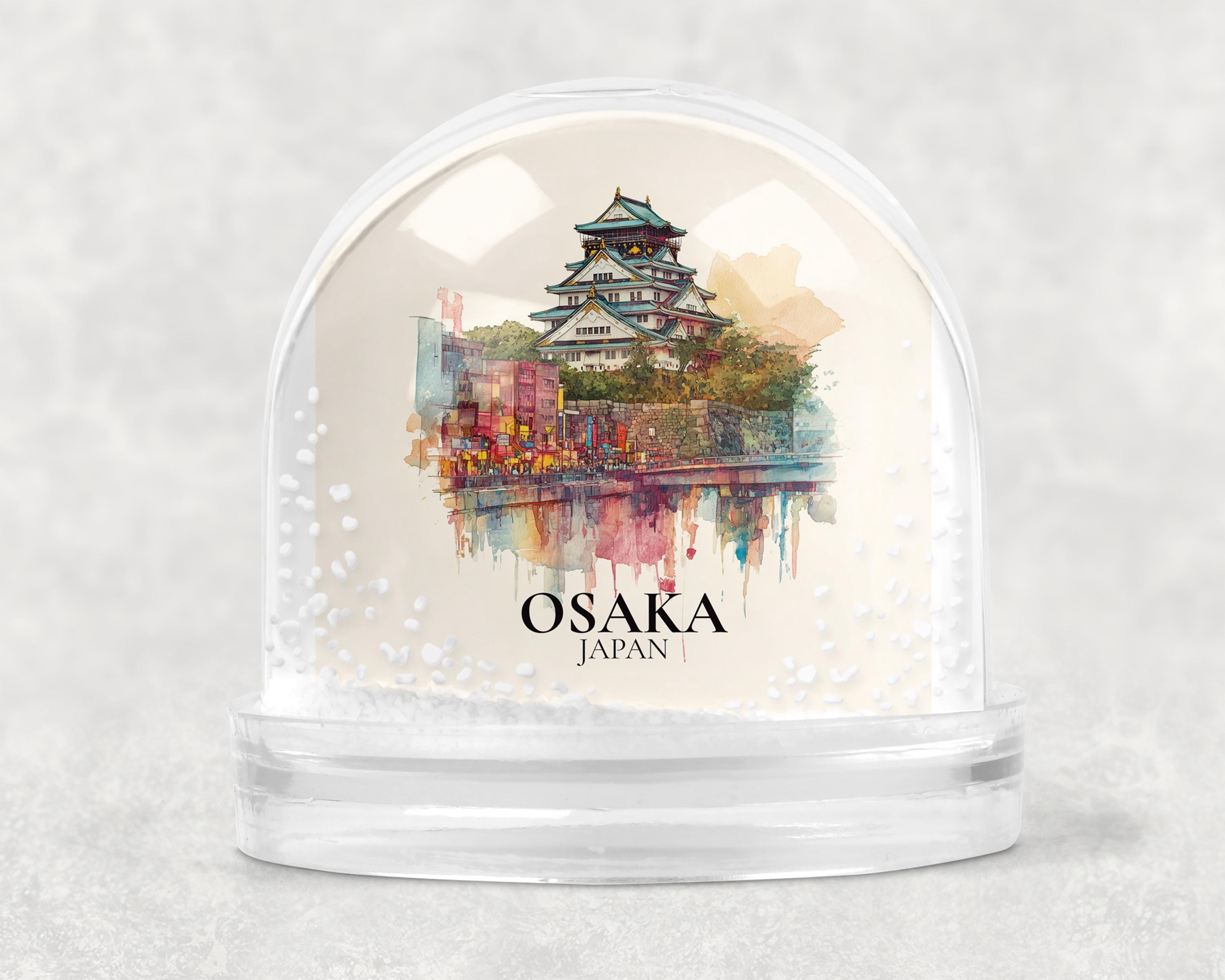Osaka Snow Globe Japan, Personalized Watercolor, Custom Travel Souvenir Keepsake City Dome