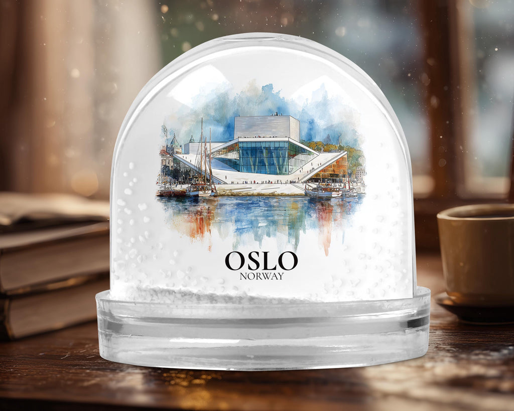 Oslo Norway Snow Globe, Personalized Watercolor, Custom Travel Souvenir Keepsake City Dome