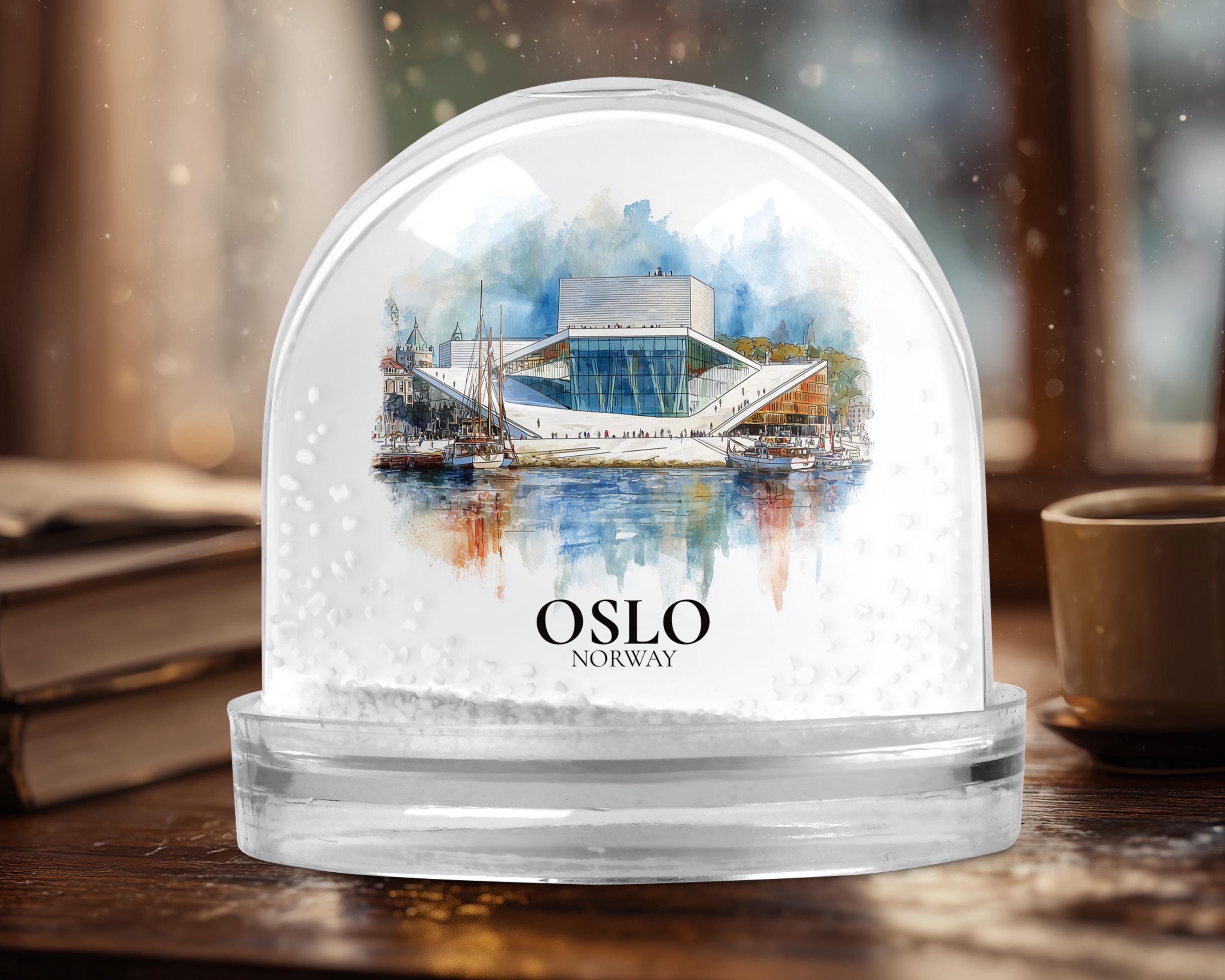 Oslo Norway Snow Globe, Personalized Watercolor, Custom Travel Souvenir Keepsake City Dome