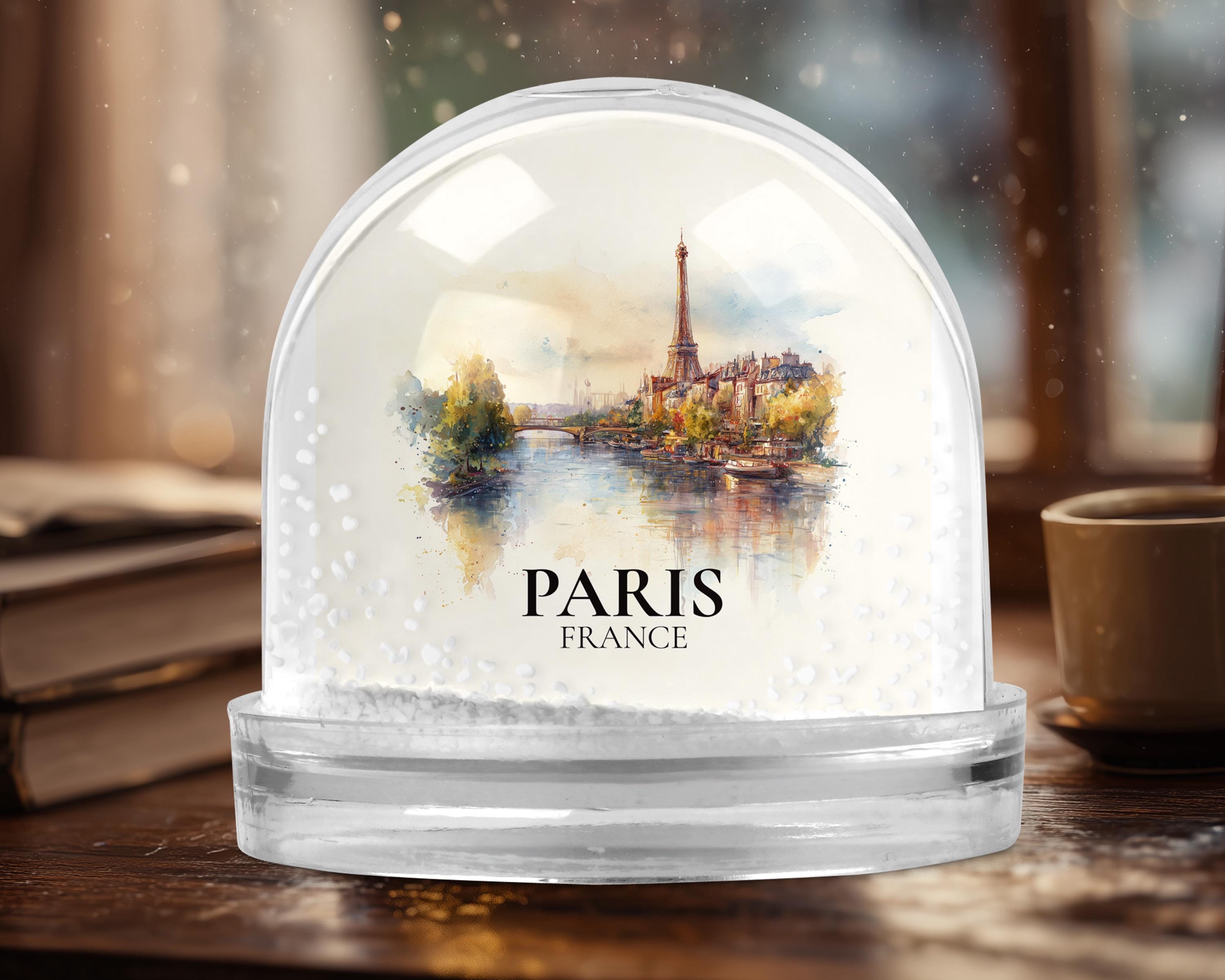 Paris France Snow Globe, Personalized Watercolor, Custom Travel Souvenir Keepsake City Dome