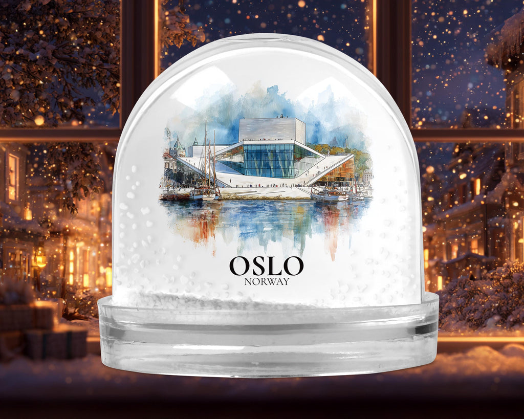 Oslo Norway Snow Globe, Personalized Watercolor, Custom Travel Souvenir Keepsake City Dome