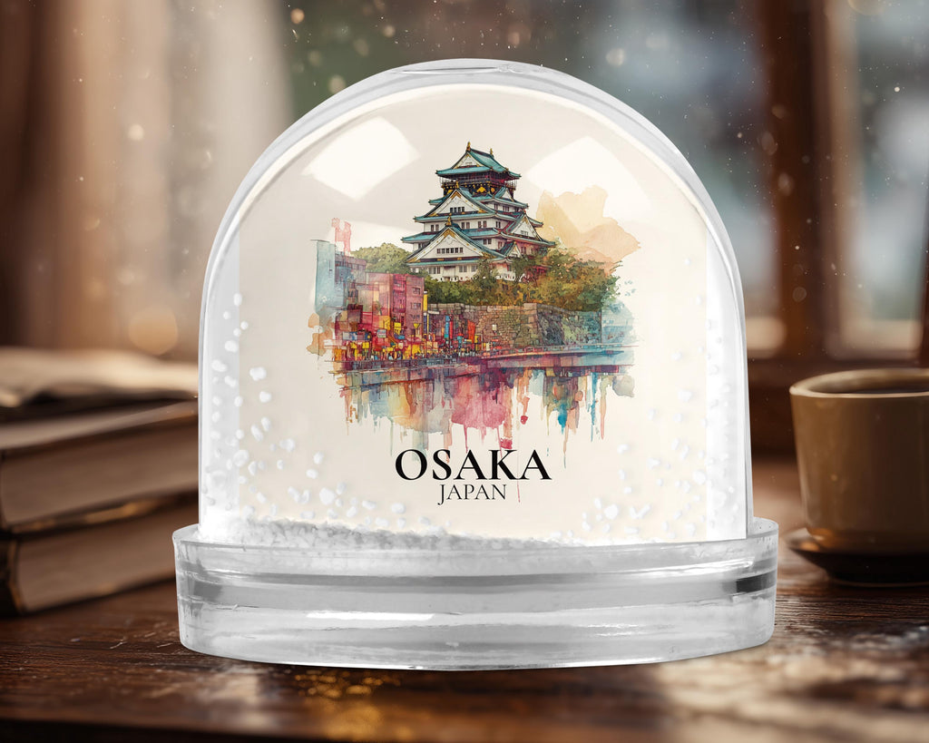 Osaka Snow Globe Japan, Personalized Watercolor, Custom Travel Souvenir Keepsake City Dome