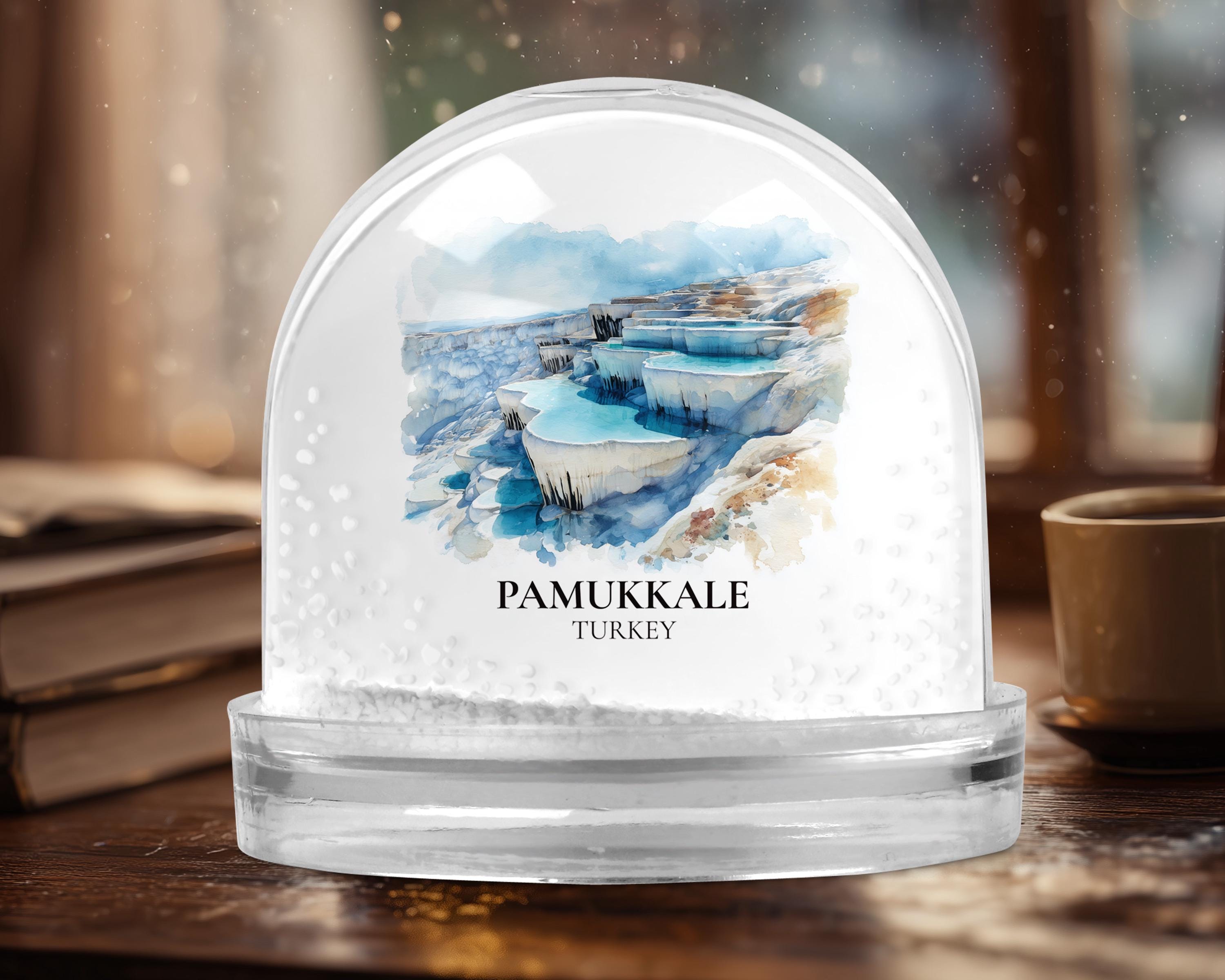 Pamukkale Turkey Snow Globe, Personalized Watercolor, Custom Travel Souvenir Keepsake City Dome